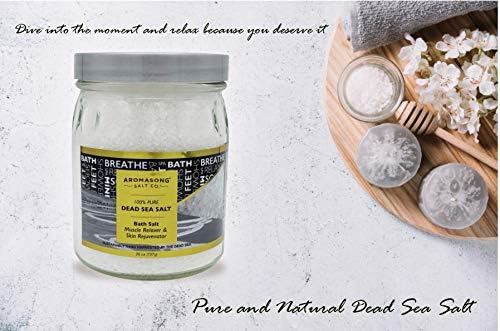26 oz Dead Sea Salt, Mineral Spa Bath Salts, Fine Grain, 100% Pure & Natural, Used for Body wash Scrub, Soak for Women & Men to Relax Tired Muscles and Treat Skin Issues in a Beautiful Glass Jar