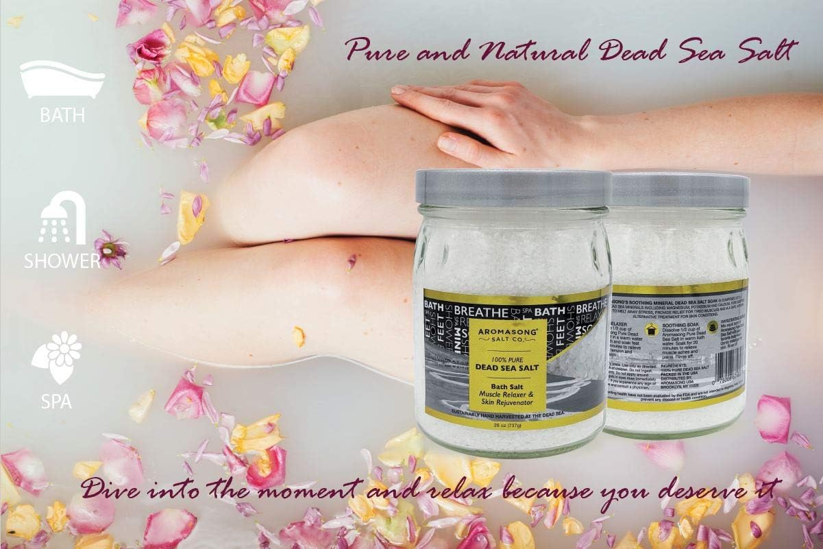 26 oz Dead Sea Salt, Mineral Spa Bath Salts, Fine Grain, 100% Pure & Natural, Used for Body wash Scrub, Soak for Women & Men to Relax Tired Muscles and Treat Skin Issues in a Beautiful Glass Jar