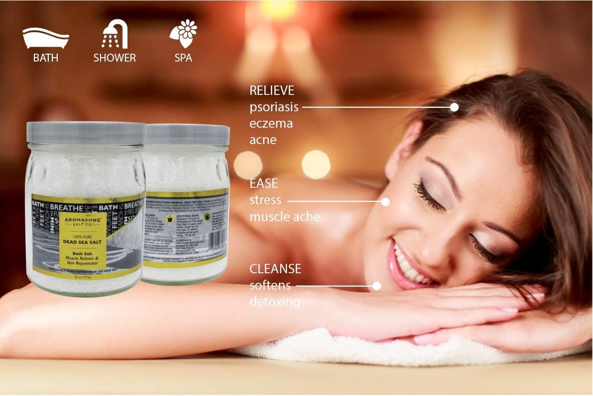 26 oz Dead Sea Salt, Mineral Spa Bath Salts, Fine Grain, 100% Pure & Natural, Used for Body wash Scrub, Soak for Women & Men to Relax Tired Muscles and Treat Skin Issues in a Beautiful Glass Jar