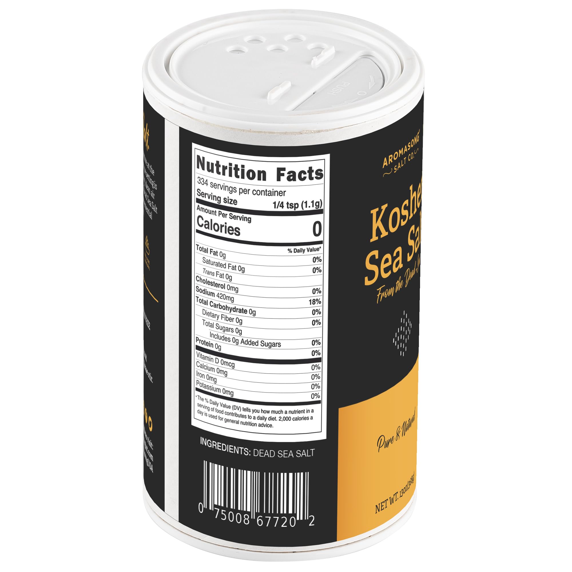 Aromasong 100% Natural Sea Salt, Kosher Salt Grain, 13 OZ. Salt Shaker, All Natural, Unrefined, Gluten Free