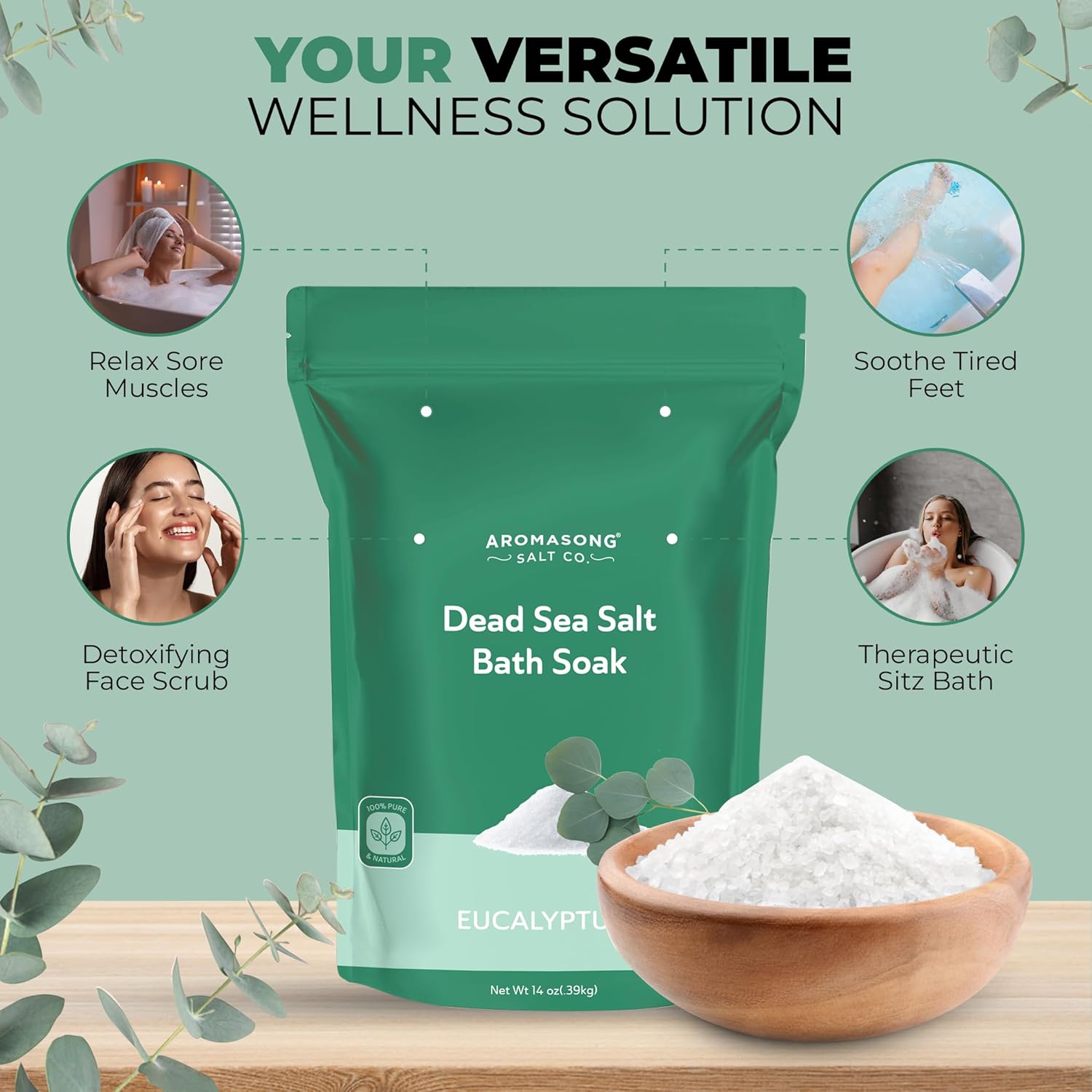 Dead Sea Bath Salt with Eucalyptus Scent 14 Oz