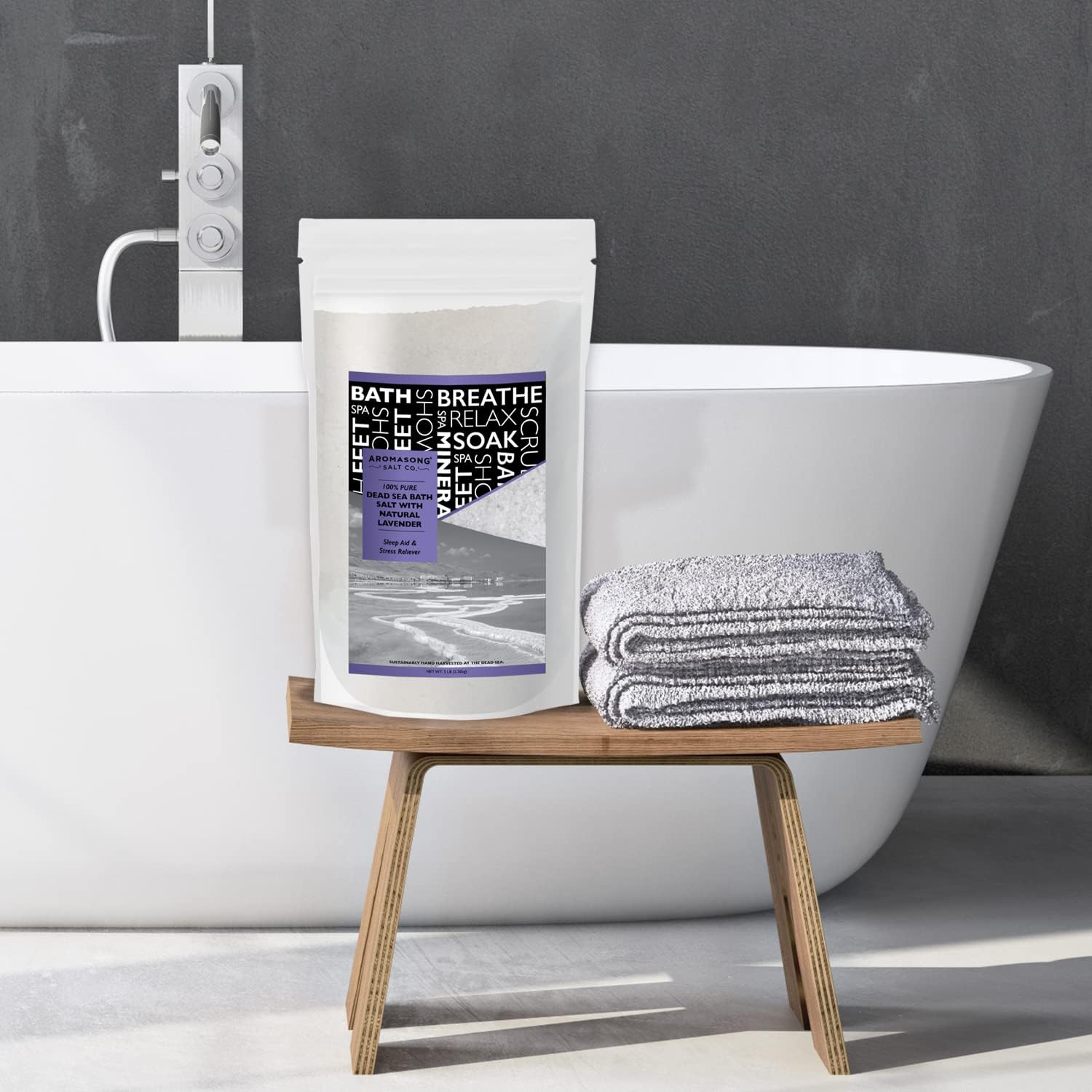 Fine Grain Dead Sea Bath Salt with Natural Lavender- 14 Oz.