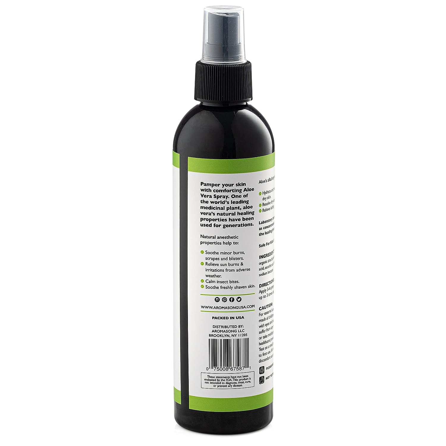 Aromasong Extra Strength Organic Aloe Vera Spray - 2X More Concentrated Aloevera Spray for Face, Skin, Hair and Sunburn Relief.