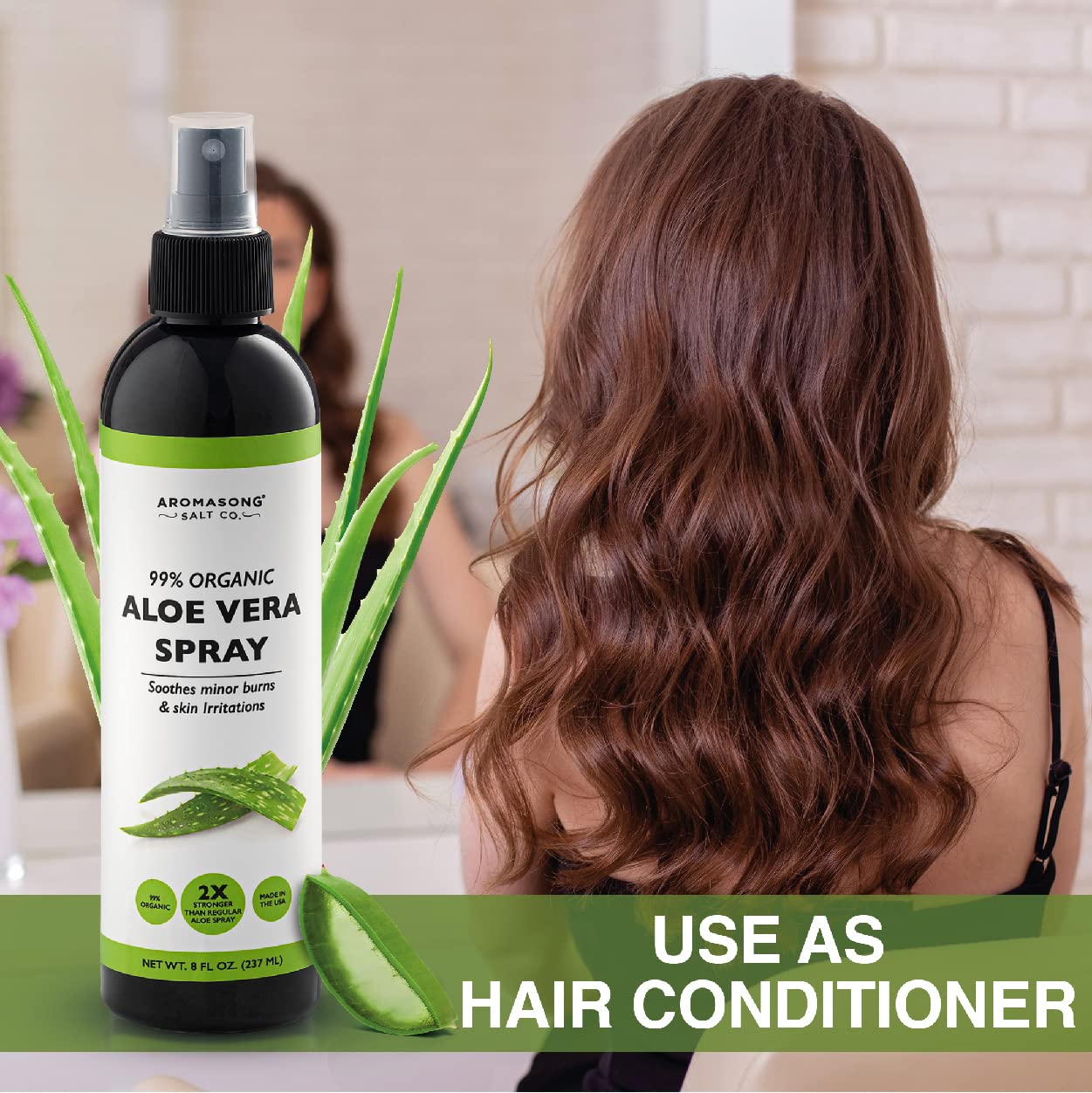 Aromasong Extra Strength Organic Aloe Vera Spray - 2X More Concentrated Aloevera Spray for Face, Skin, Hair and Sunburn Relief.