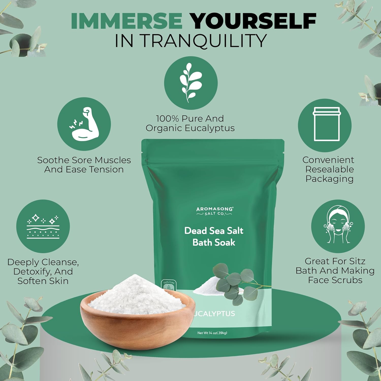 Dead Sea Bath Salt with Eucalyptus Scent 14 Oz