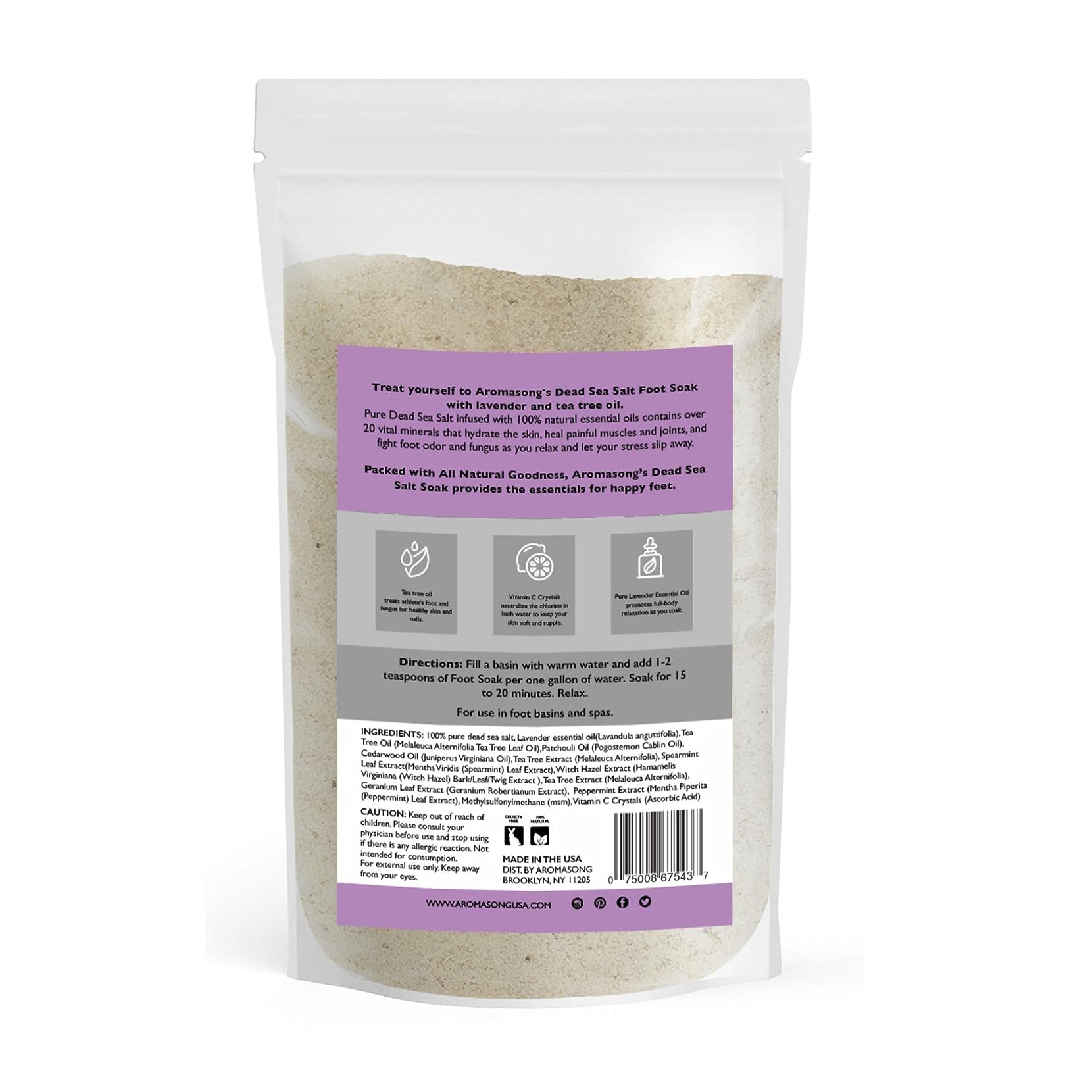 Aromasong Tea Tree Oil Foot Soak with Raw Dead Sea Salt and 100% Natural Ingredients, 2.4 LB