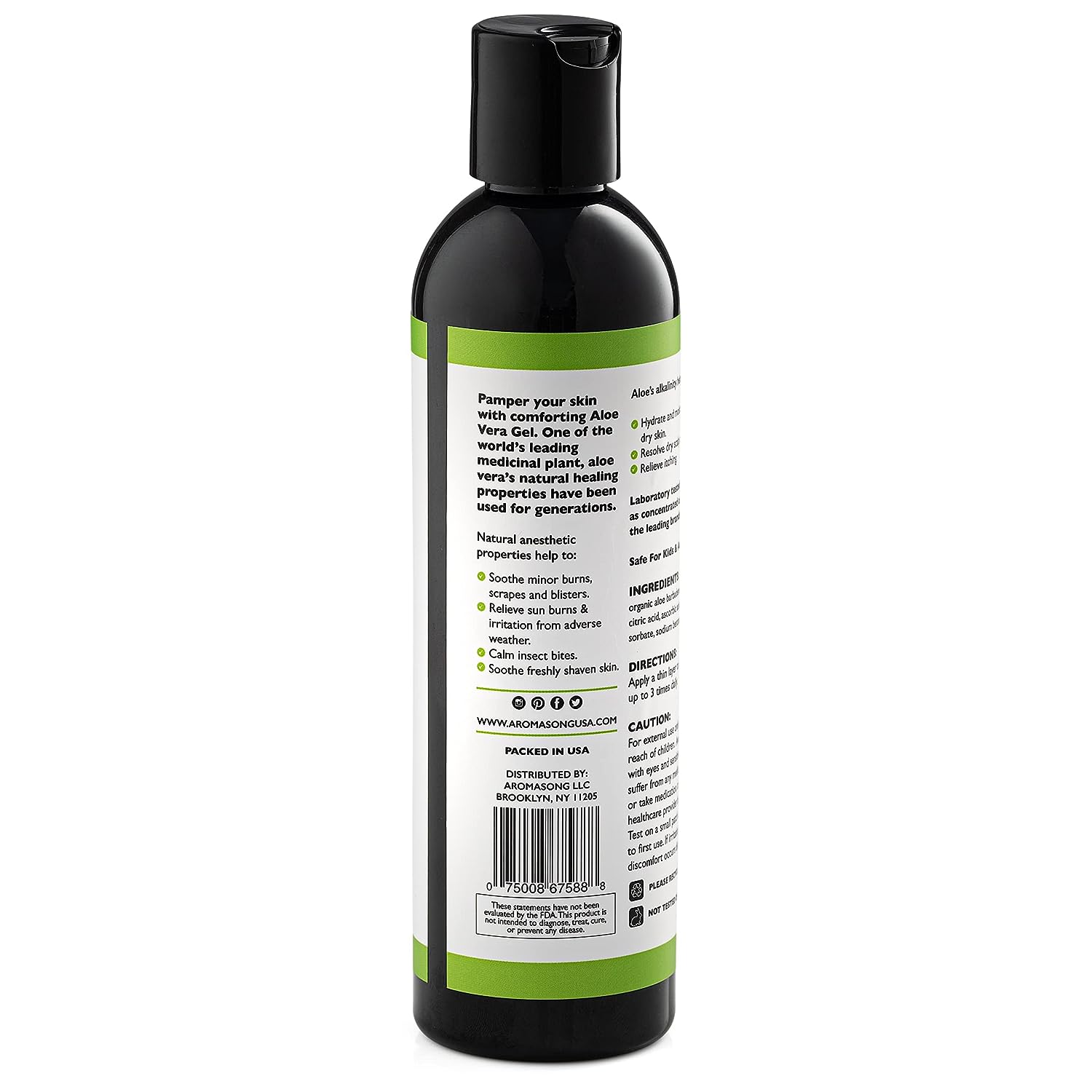 Aromasong Extra Strength Organic Aloe Vera Gel - 2X More Concentrated Aloevera Gel for Face, Skin, Hair and Sunburn Relief