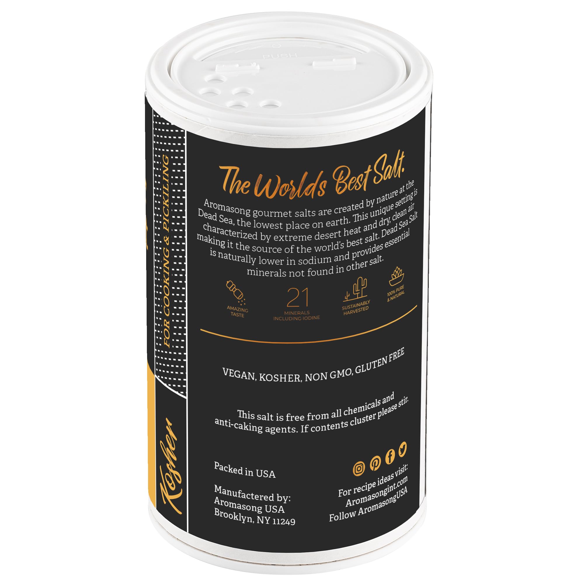 Aromasong 100% Natural Sea Salt, Kosher Salt Grain, 13 OZ. Salt Shaker, All Natural, Unrefined, Gluten Free