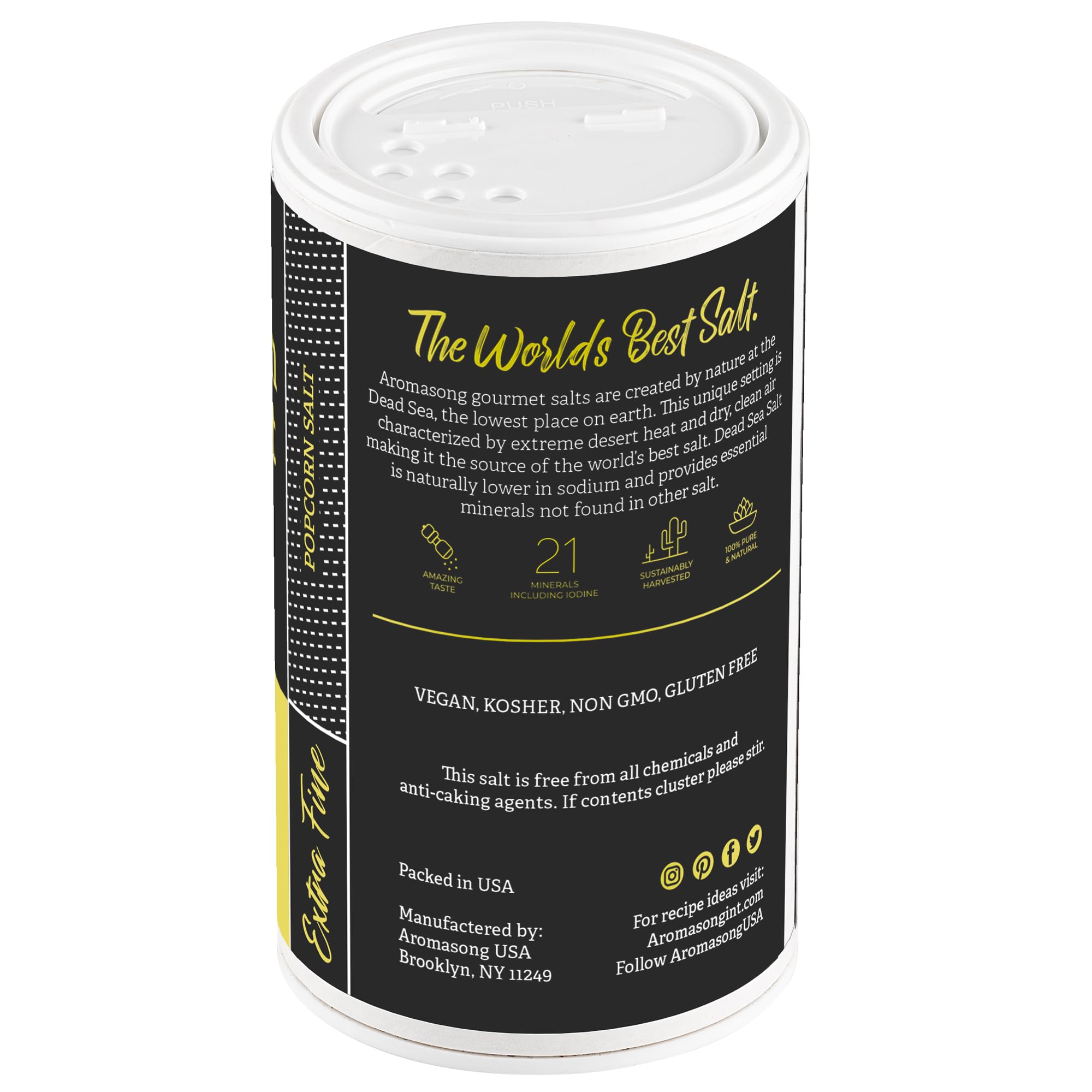 Aromasong Popcorn 13 OZ. Salt Shaker, 100% Natural Extra Fine Sea Salt -