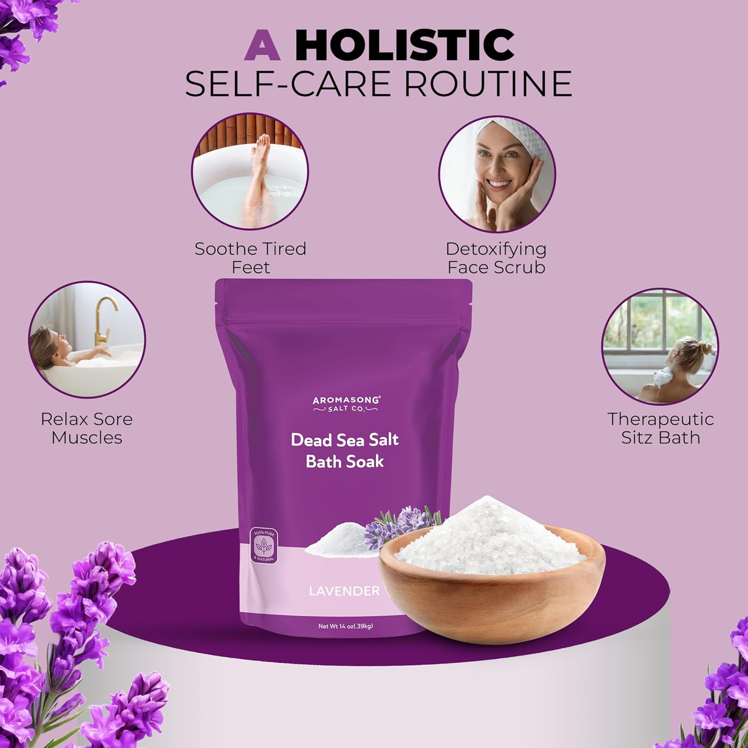 Dead Sea Bath Salt with Lavender Scent 14 Oz