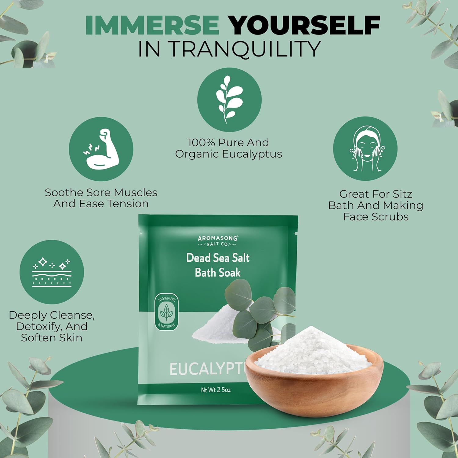 Dead Sea Bath Salt with Eucalyptus Scent 2.5 Oz