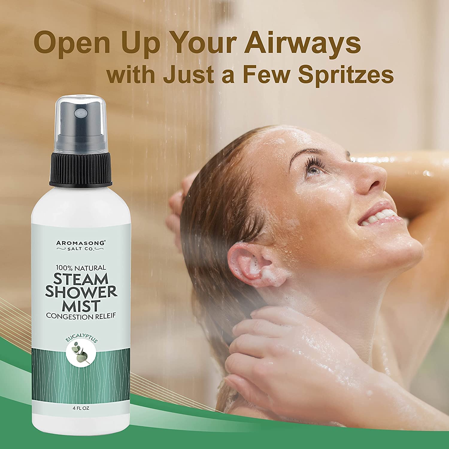 Aromasong Eucalyptus Shower Spray - 100% Pure Eucalyptus Oil - Natural Essential Oil Mist for Relaxing Aromatherapy Infusion Vapor for Hot Tub, Spa