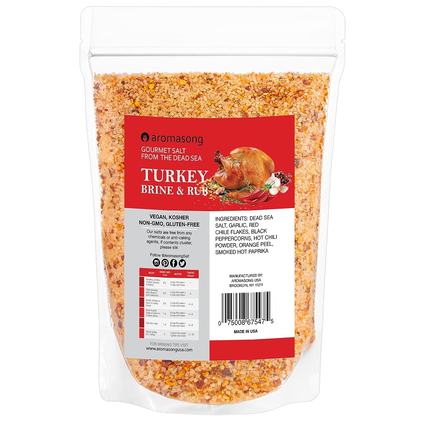 Aromasong Turkey Brine, Hot & Spicy, For Wet & Dry Brining, 2 Lb. 100% Natural, Gourmet Sea Salt Poultry Seasoning, for Roasting, Grilling,