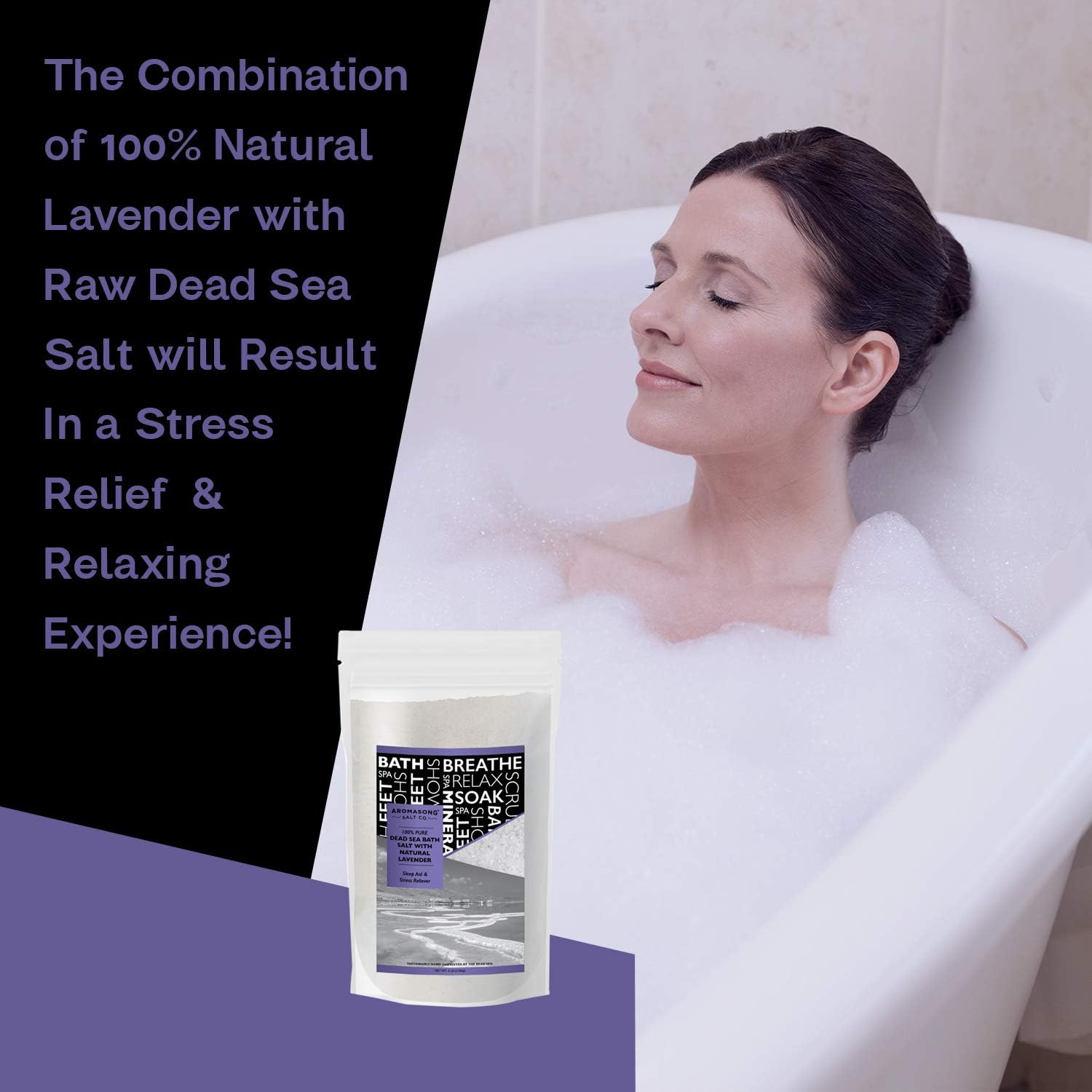 Fine Grain Dead Sea Bath Salt with Natural Lavender- 14 Oz.