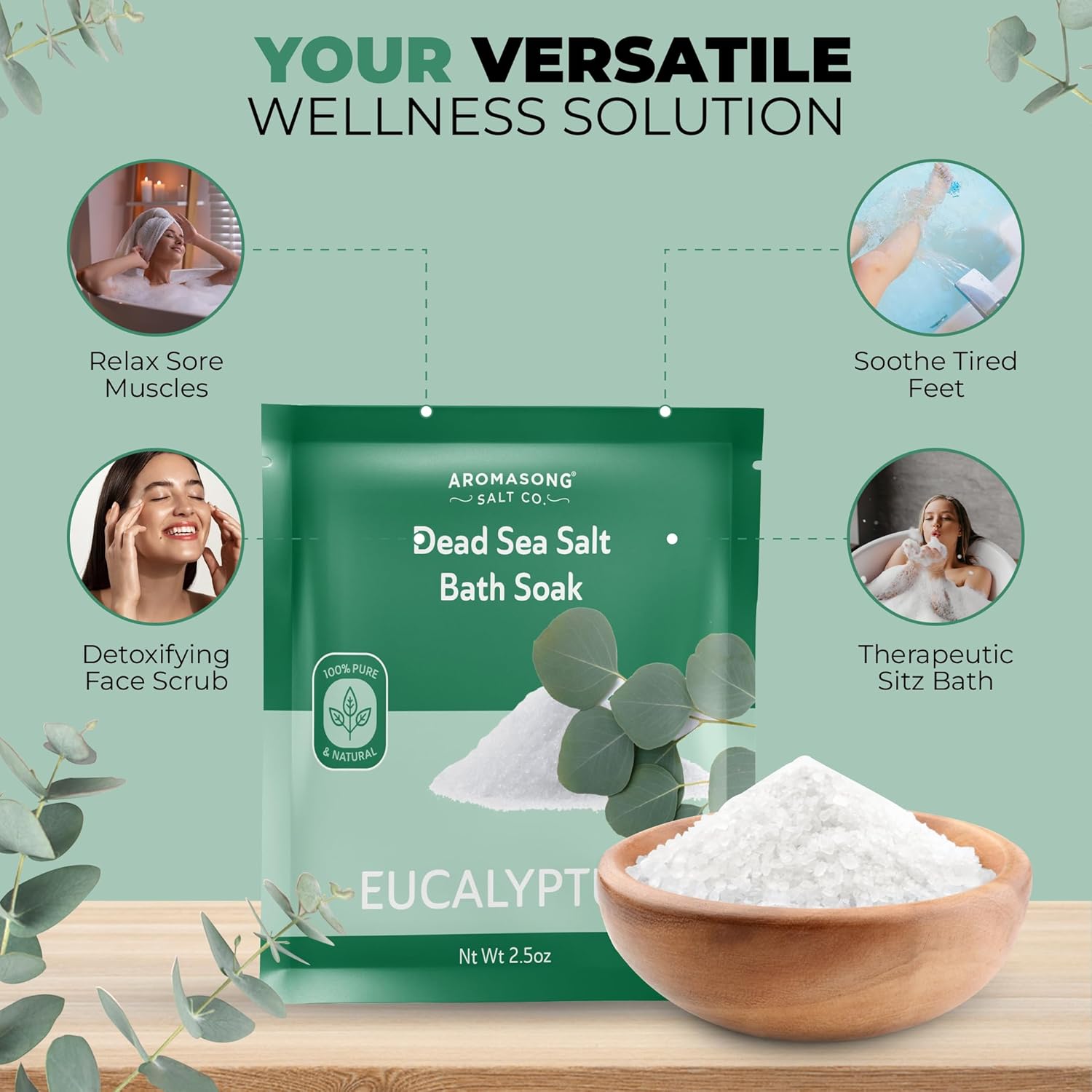 Dead Sea Bath Salt with Eucalyptus Scent 2.5 Oz