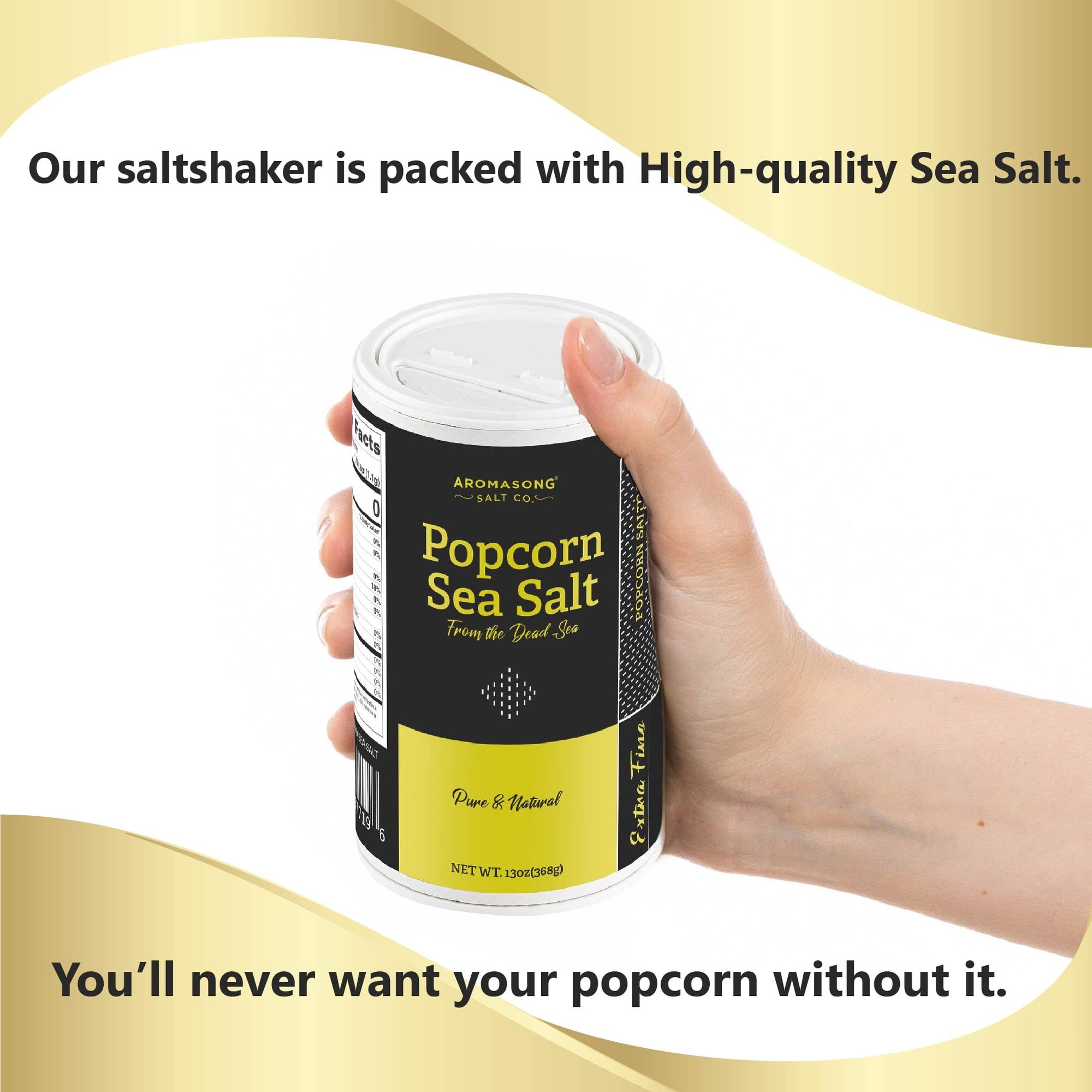 Aromasong Popcorn 13 OZ. Salt Shaker, 100% Natural Extra Fine Sea Salt -