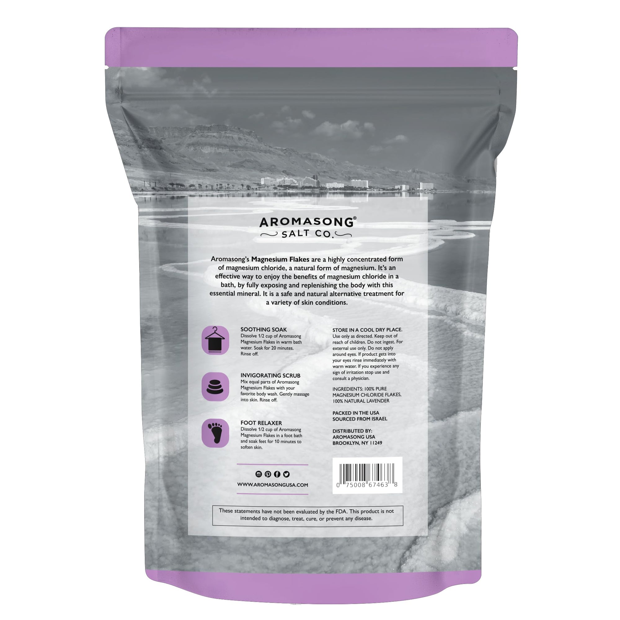 Raw Dead Sea Magnesium Flakes Lavender 3 Lbs