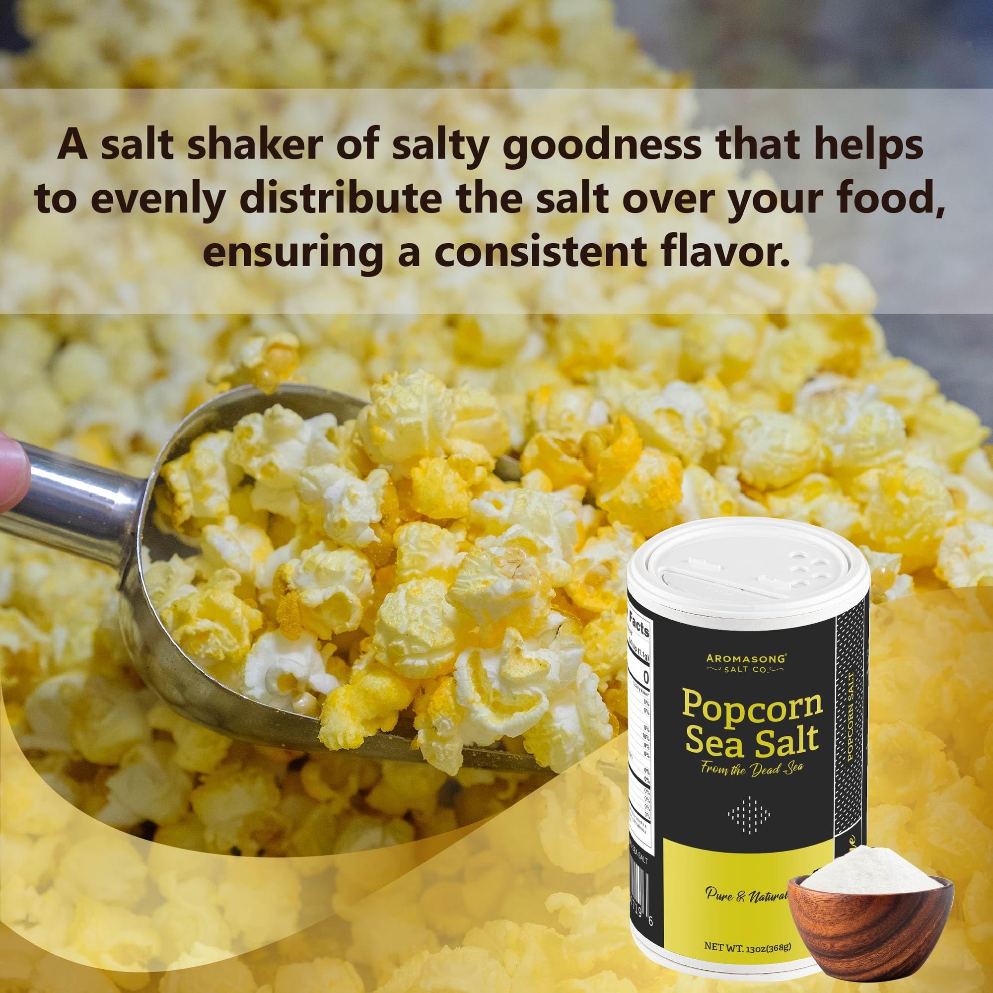 Aromasong Popcorn 13 OZ. Salt Shaker, 100% Natural Extra Fine Sea Salt -