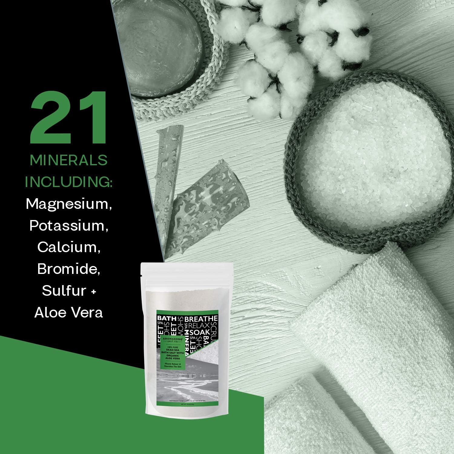 Raw Dead Sea Bath Salt with Organics Aloe Vera - 5 lbs