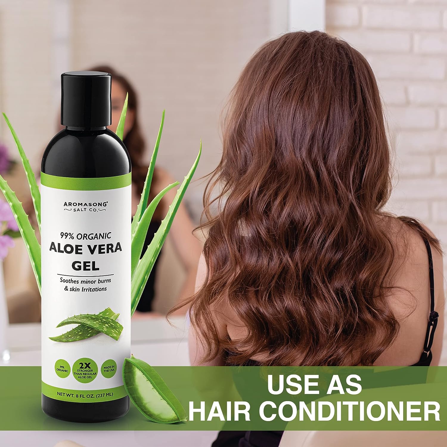 Aromasong Extra Strength Organic Aloe Vera Gel - 2X More Concentrated Aloevera Gel for Face, Skin, Hair and Sunburn Relief