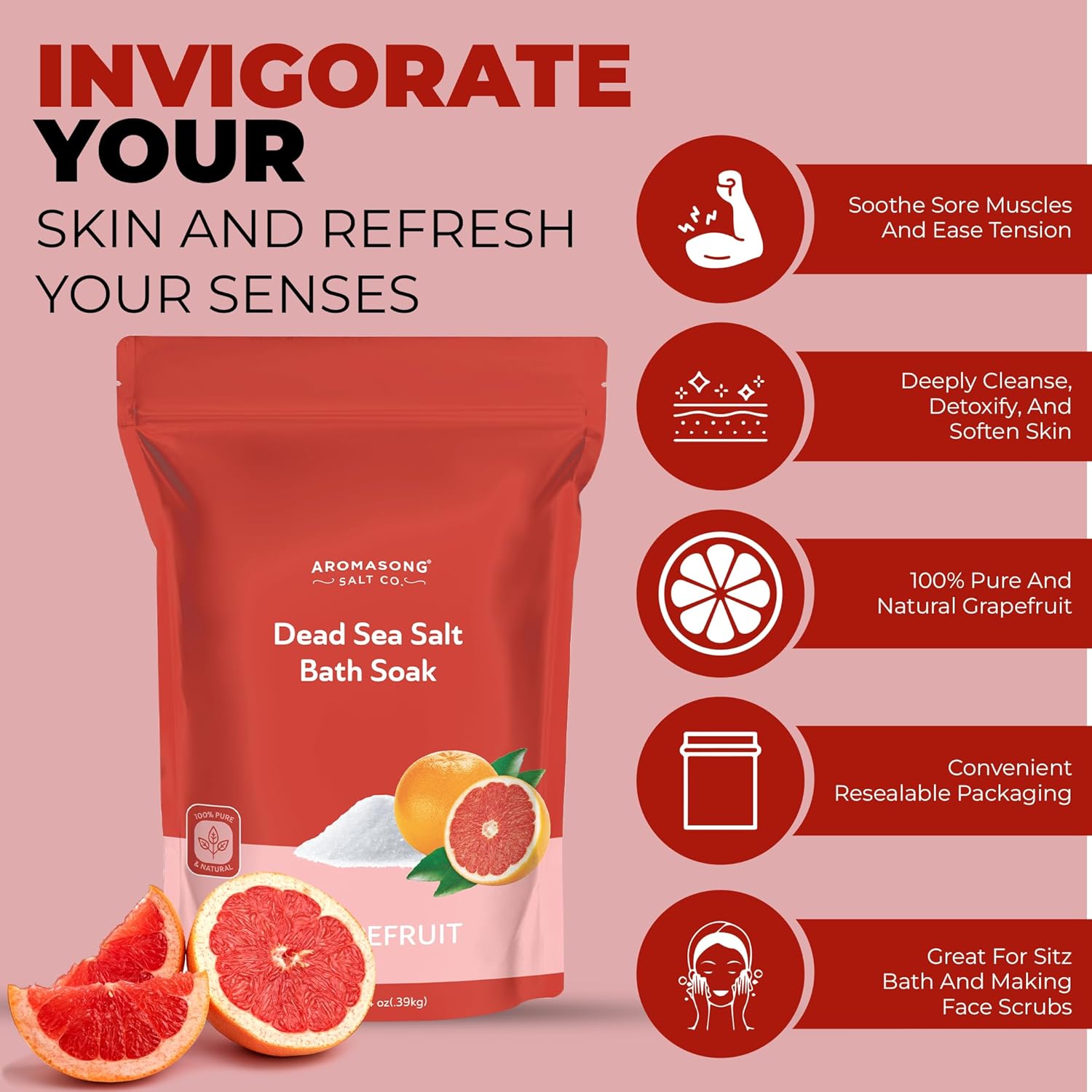 Dead Sea Bath Salt with Grapefruit Scent 14 Oz