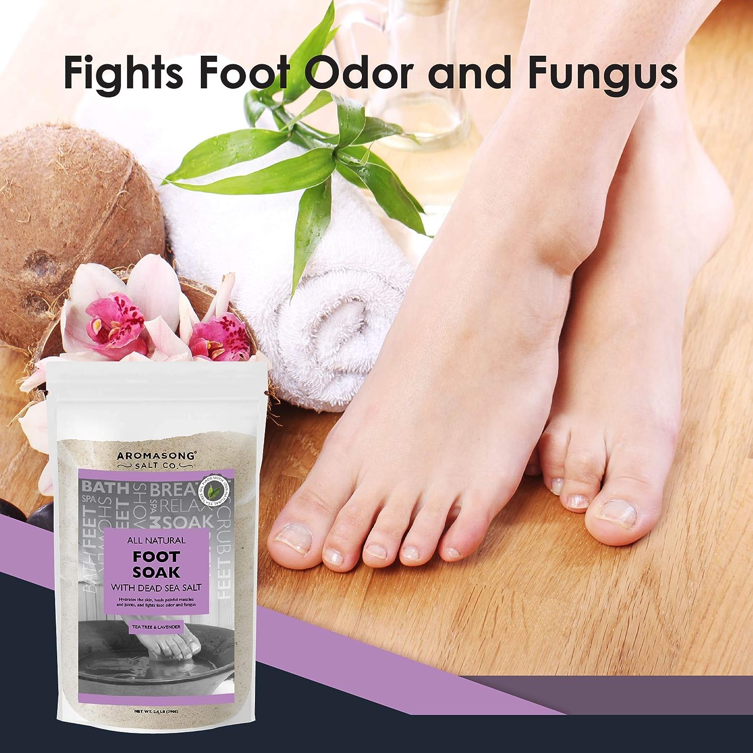 Aromasong Tea Tree Oil Foot Soak with Raw Dead Sea Salt and 100% Natural Ingredients, 2.4 LB