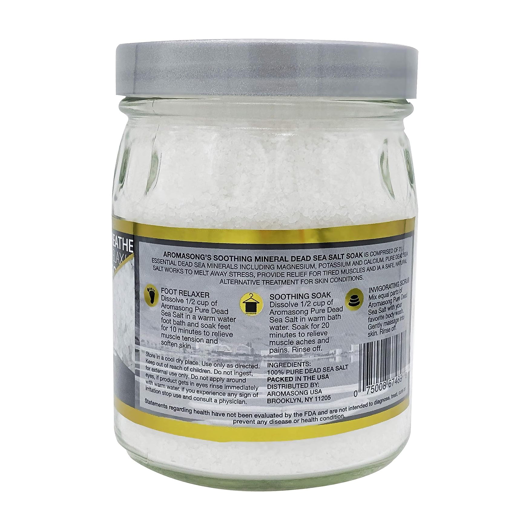 26 oz Dead Sea Salt, Mineral Spa Bath Salts, Fine Grain, 100% Pure & Natural, Used for Body wash Scrub, Soak for Women & Men to Relax Tired Muscles and Treat Skin Issues in a Beautiful Glass Jar