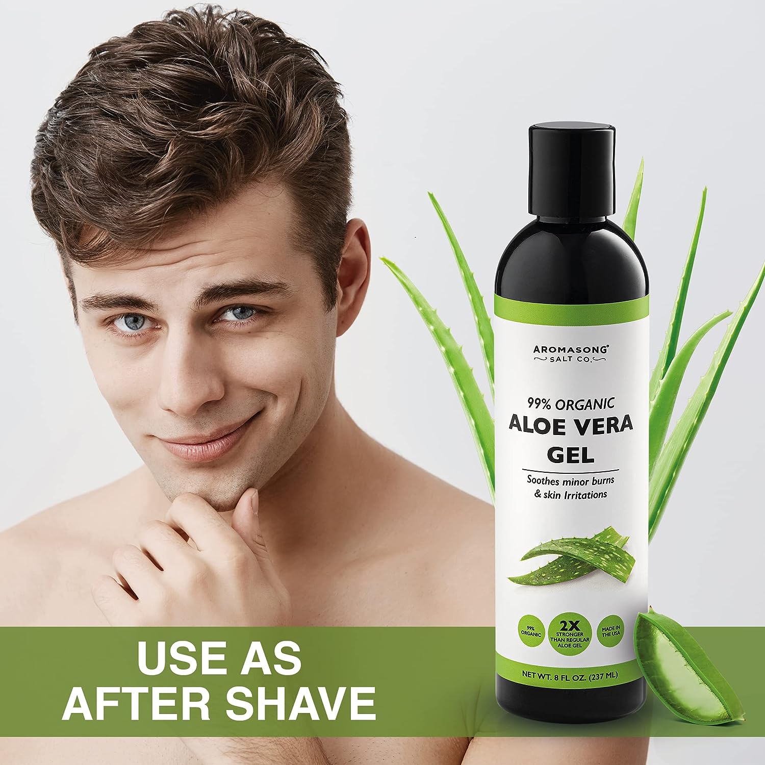 Aromasong Extra Strength Organic Aloe Vera Gel - 2X More Concentrated Aloevera Gel for Face, Skin, Hair and Sunburn Relief