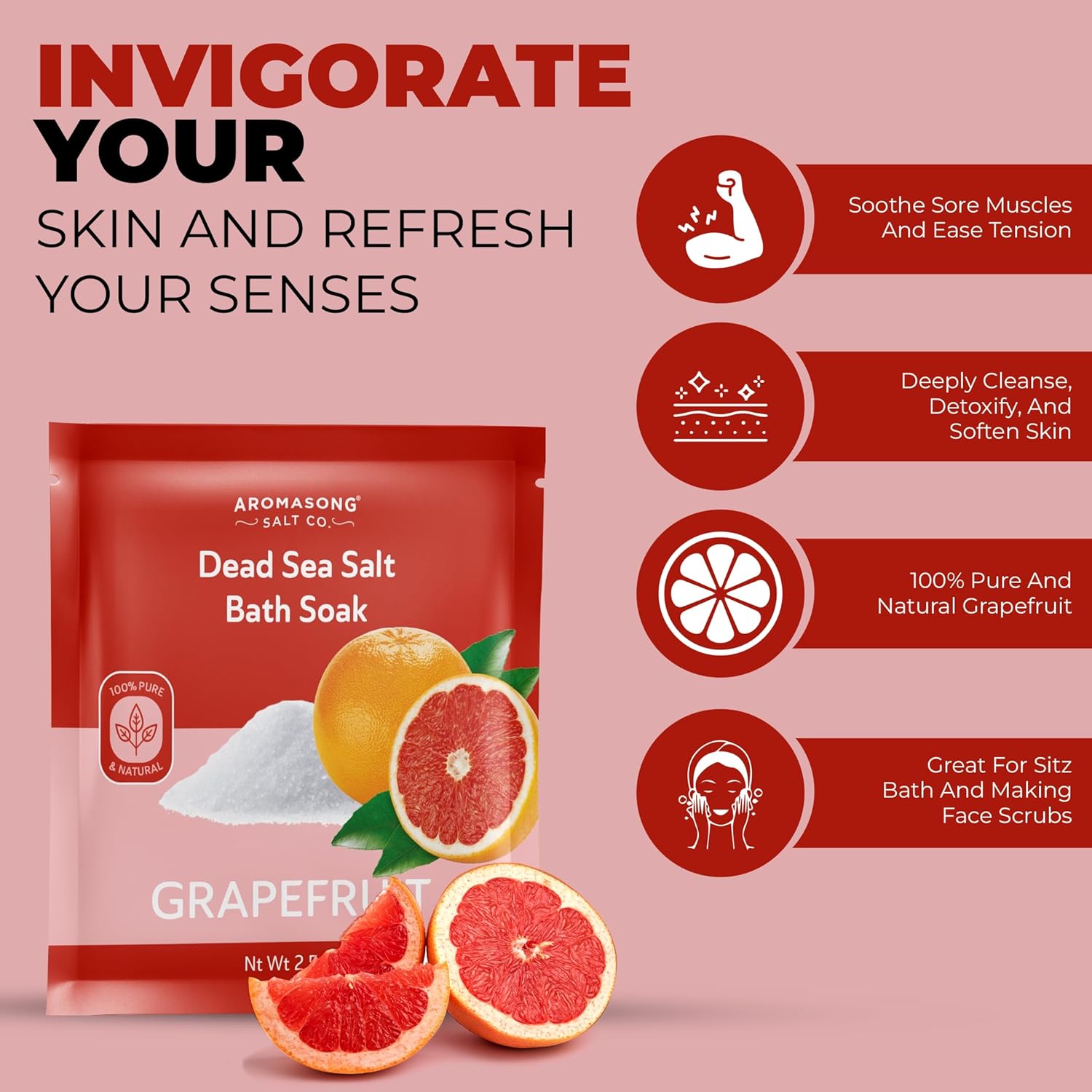 Dead Sea Bath Salt with Grapefruit Scent 2.5 Oz