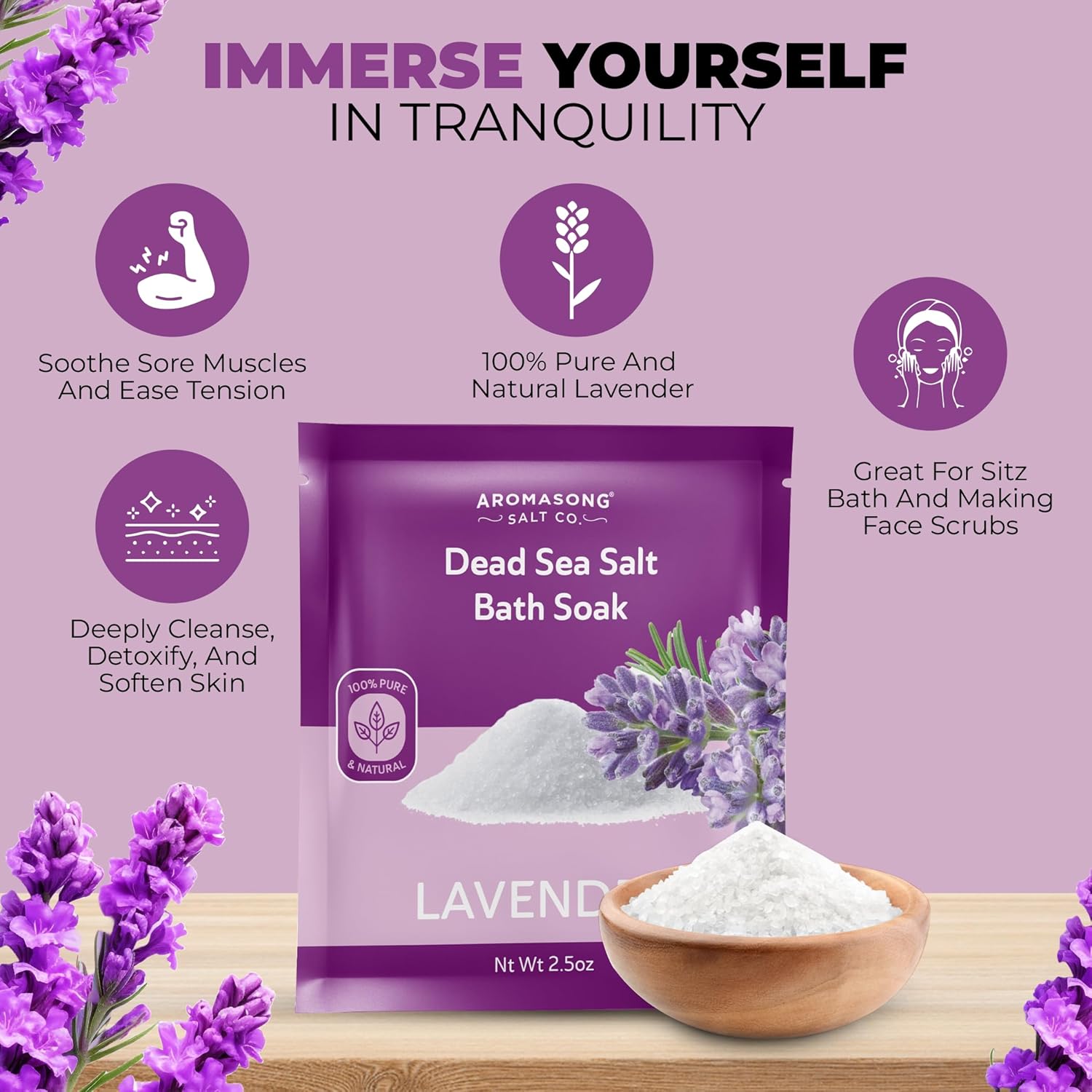 Dead Sea Bath Salt with Lavender Scent 2.5 Oz