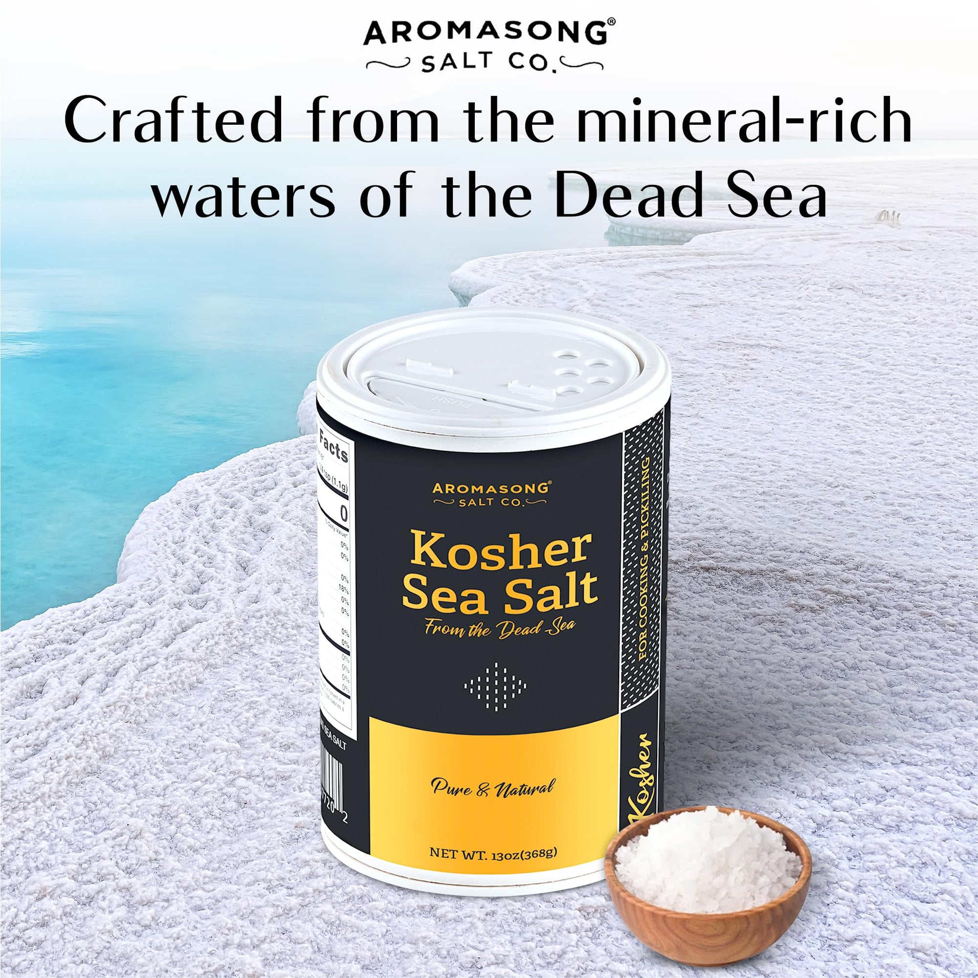 Aromasong 100% Natural Sea Salt, Kosher Salt Grain, 13 OZ. Salt Shaker, All Natural, Unrefined, Gluten Free
