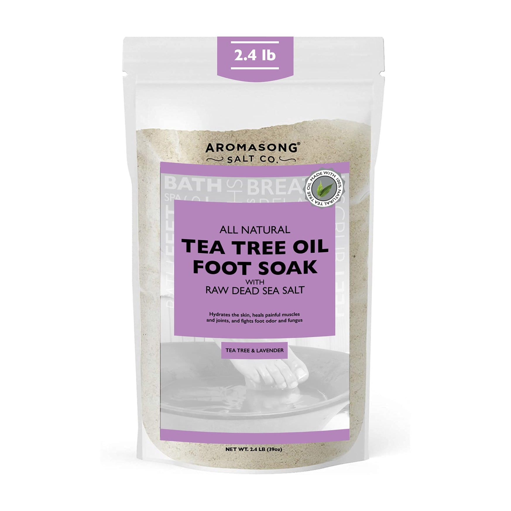 Aromasong Tea Tree Oil Foot Soak with Raw Dead Sea Salt and 100% Natural Ingredients, 2.4 LB