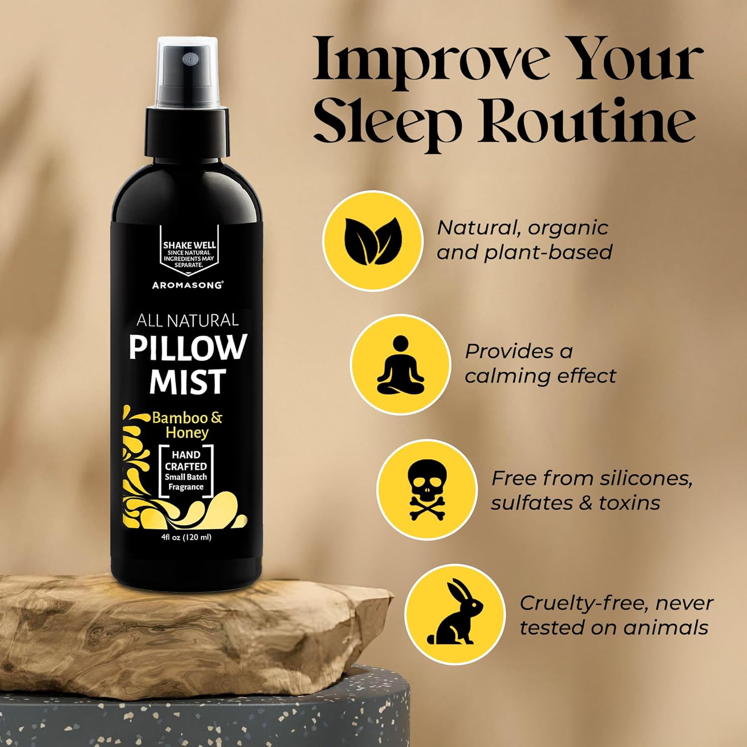 Aromasong Natural Pillow Mist Bamboo & Honey 4 Oz