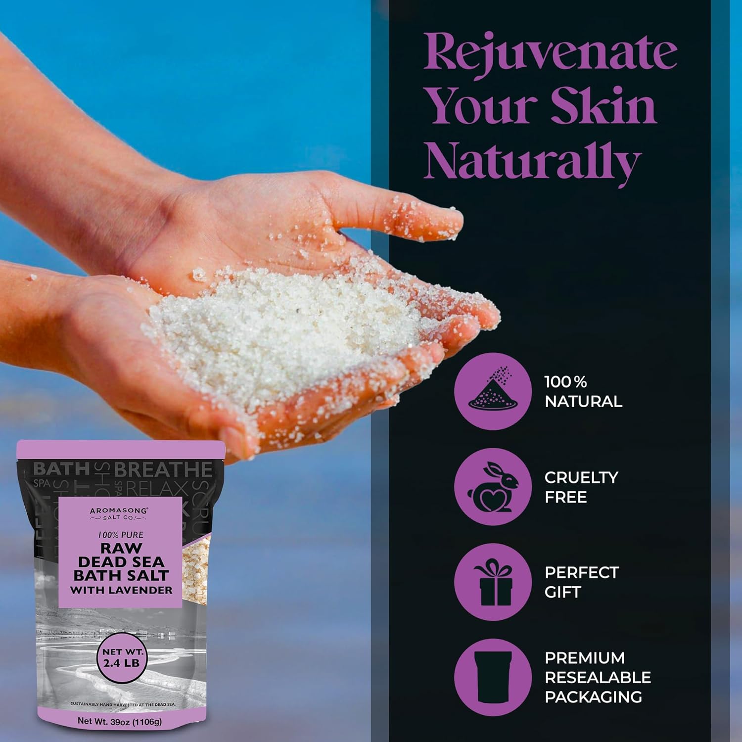 Aromasong Dead Sea Bath Salt with Natural Lavender- 5 lbs