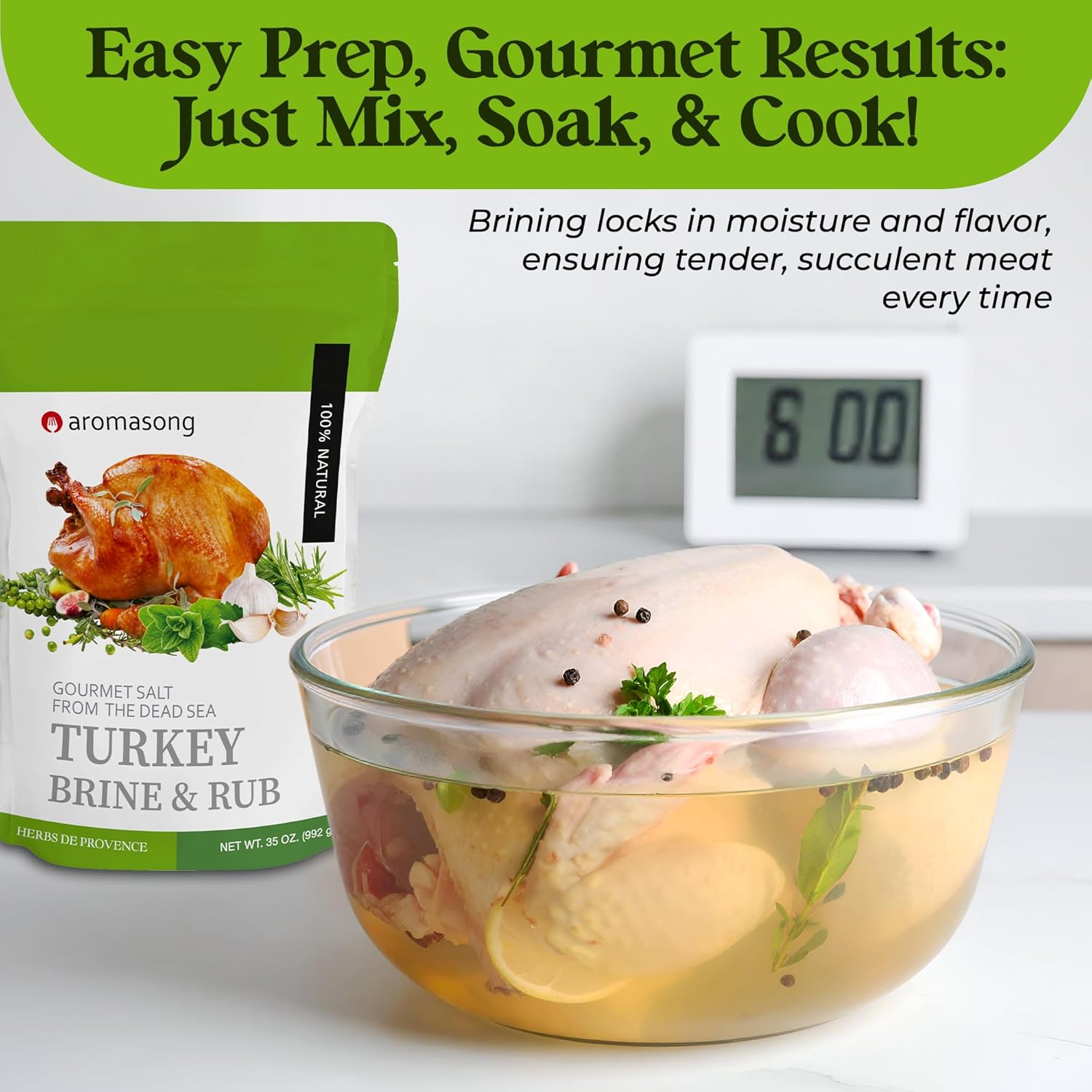 Aromasong Turkey Brine - 100% Natural - 2 LB - For Wet & Dry Brining. (Herbs De Provence seasoning) for Whole, Smoked, Oven-Roasted or Fried Turkey