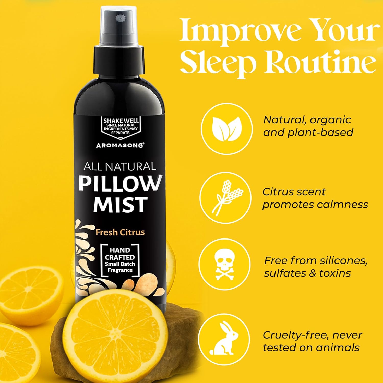 Aromasong Fresh Citrus Pillow Spray for Sleeping - All Natural Calming Linen & Bedtime Sleep Mist for Deep Sleep - Pillow Spray Aromatherapy with Botanical Essential Oils for Relaxing Stress