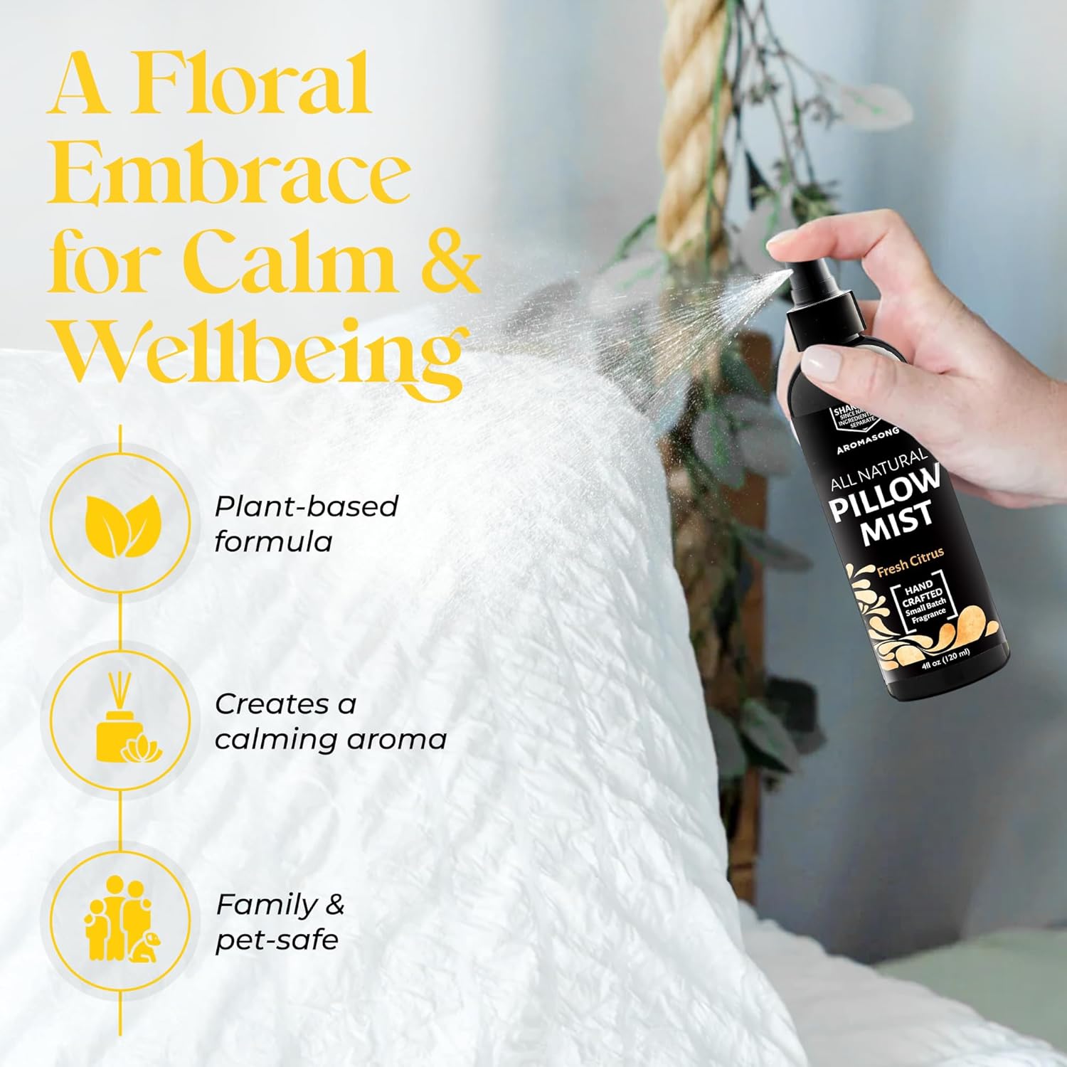 Aromasong Fresh Citrus Pillow Spray for Sleeping - All Natural Calming Linen & Bedtime Sleep Mist for Deep Sleep - Pillow Spray Aromatherapy with Botanical Essential Oils for Relaxing Stress