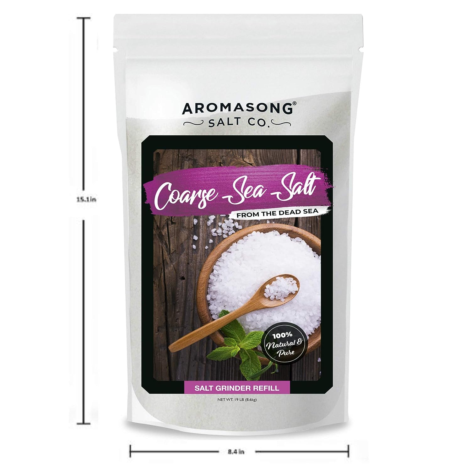 Aromasong 100% Natural Sea Salt Bulk Food Grade 5Lb, Coarse Grain, Large Resealable Bag, Pure Dead Sea Salt, Gluten Free