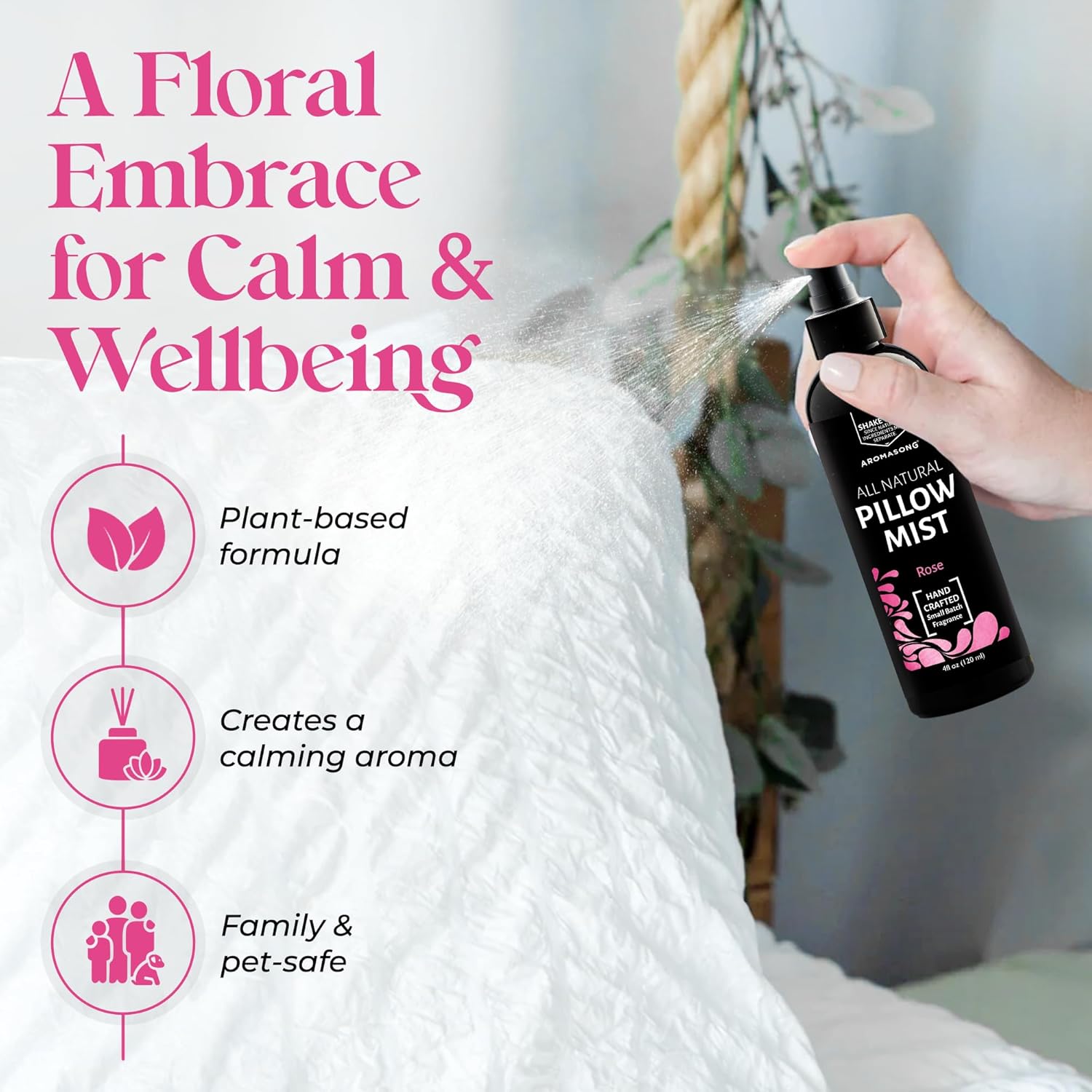 Aromasong Natural Pillow Mist Rose 4 Oz