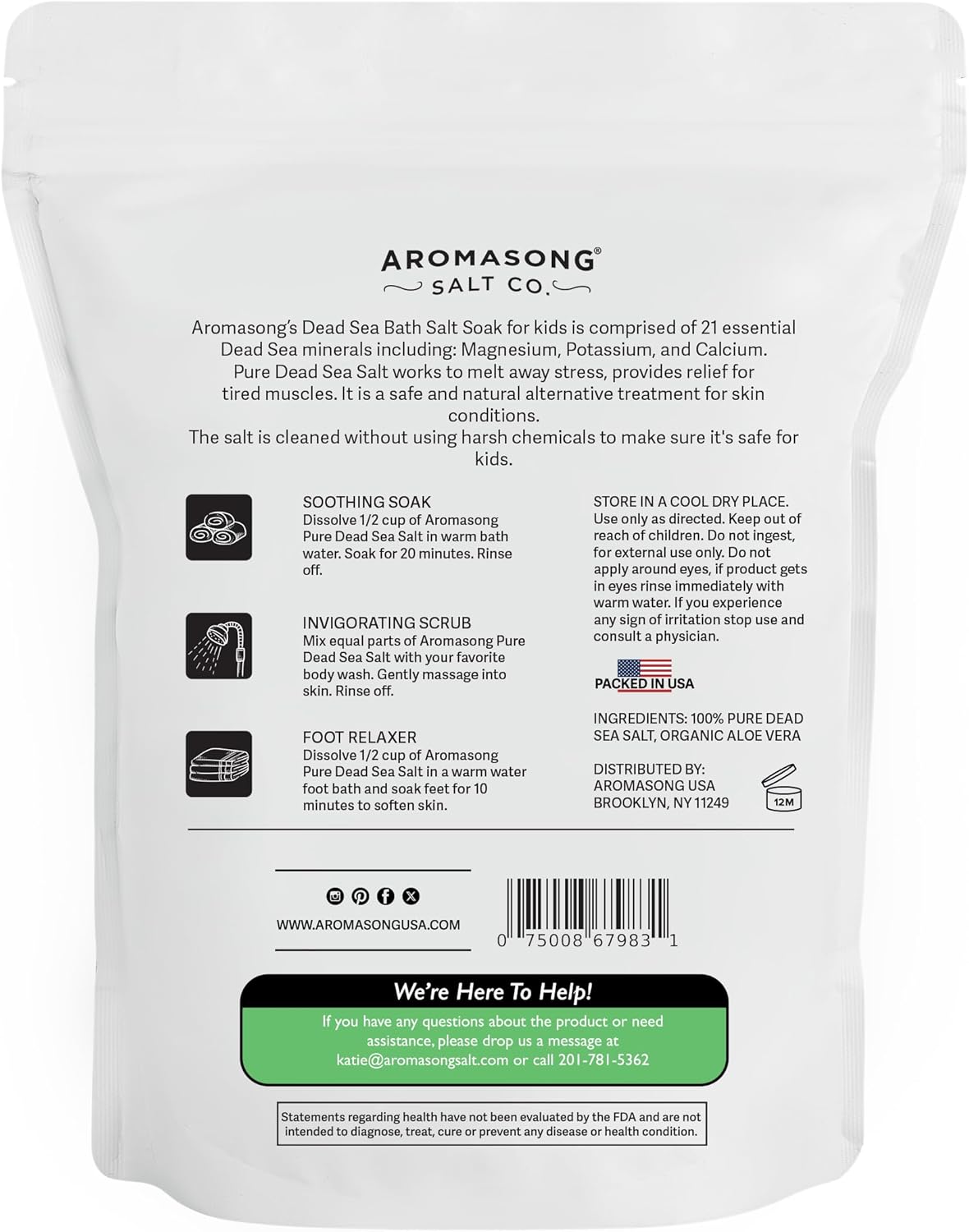 Aromasong Dead Sea Salt Kids Bath Soak with Aloe Vera 4 Lbs
