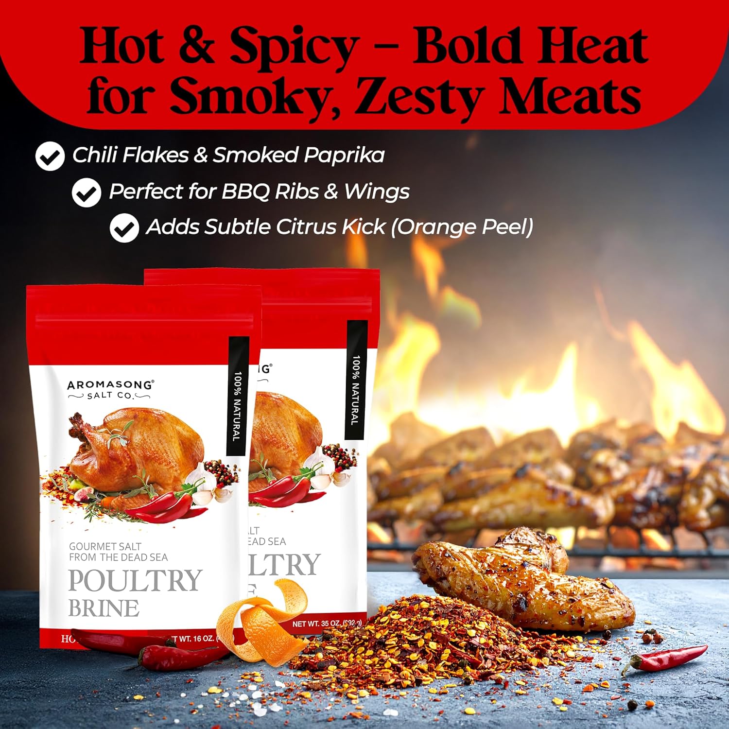 Aromasong Turkey Brine, Hot & Spicy, For Wet & Dry Brining, 2 Lb. 100% Natural, Gourmet Sea Salt Poultry Seasoning, for Roasting, Grilling,