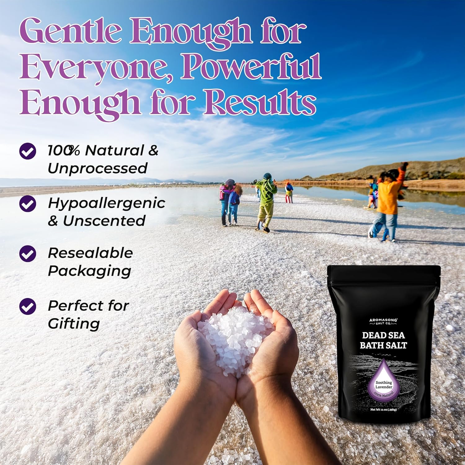 Aromasong Fine Grain Dead Sea Bath Salt with Natural Lavender- 14 Oz.