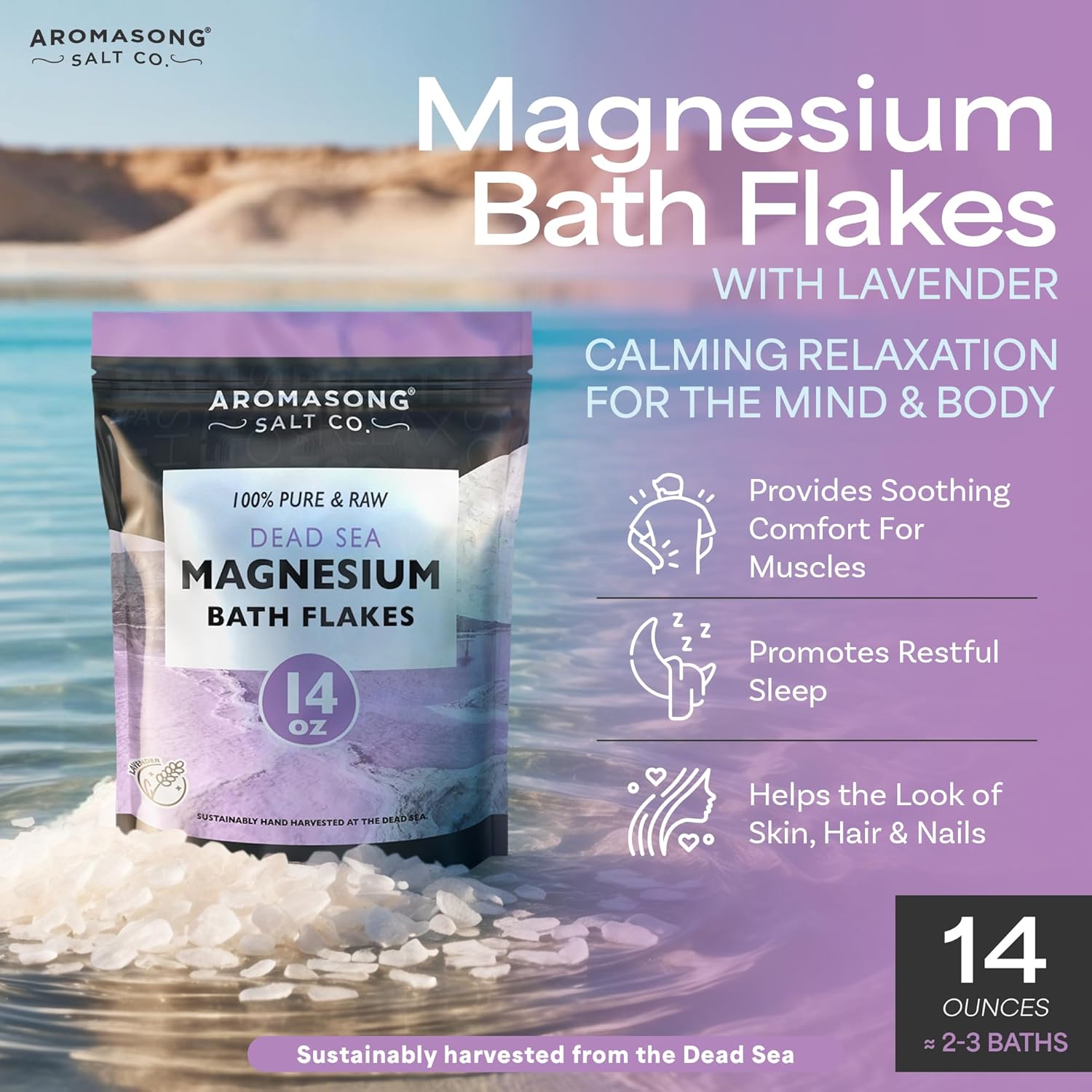 Aromasong Dead Sea Bath Flakes with Natural Lavender