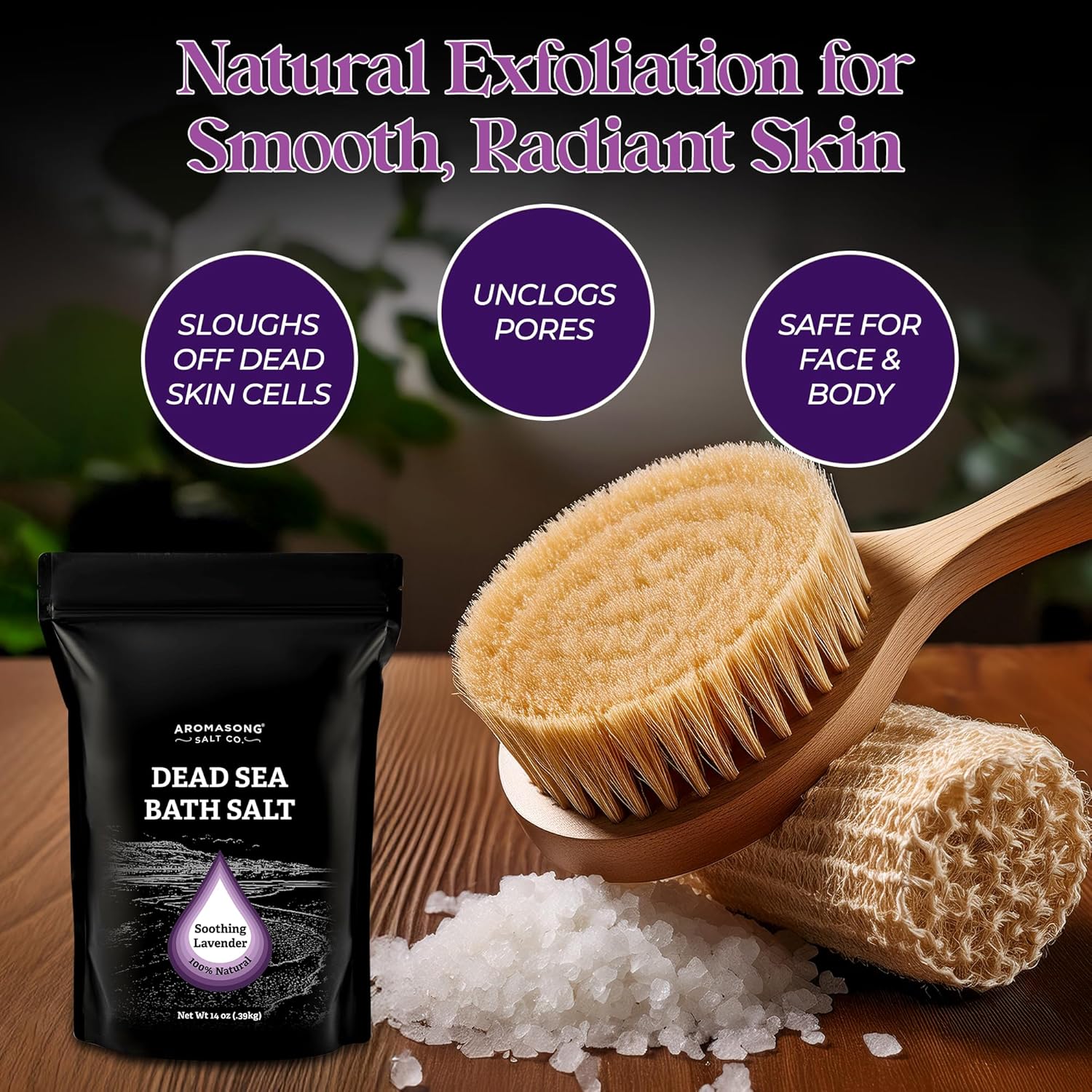 Aromasong Fine Grain Dead Sea Bath Salt with Natural Lavender- 14 Oz.