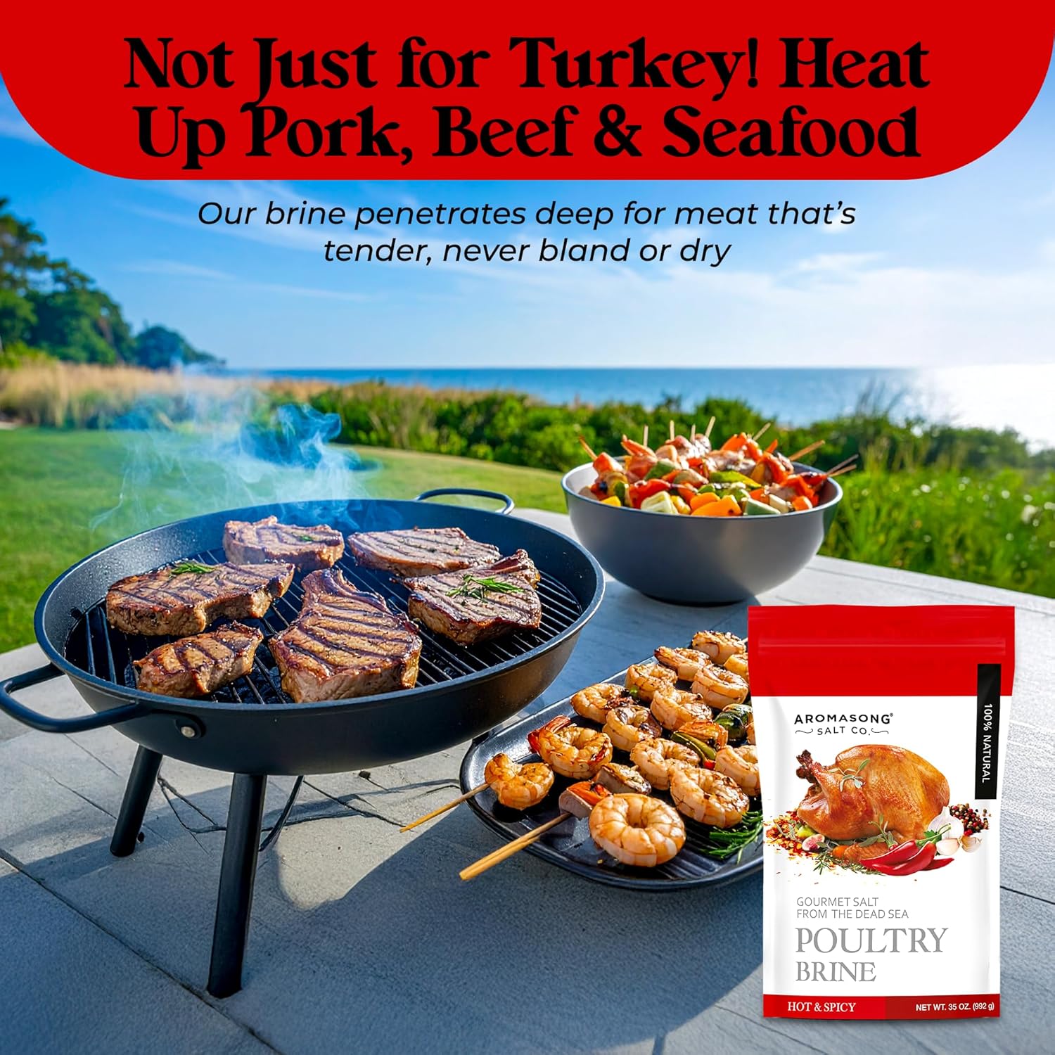 Aromasong Turkey Brine, Hot & Spicy, For Wet & Dry Brining, 2 Lb. 100% Natural, Gourmet Sea Salt Poultry Seasoning, for Roasting, Grilling,