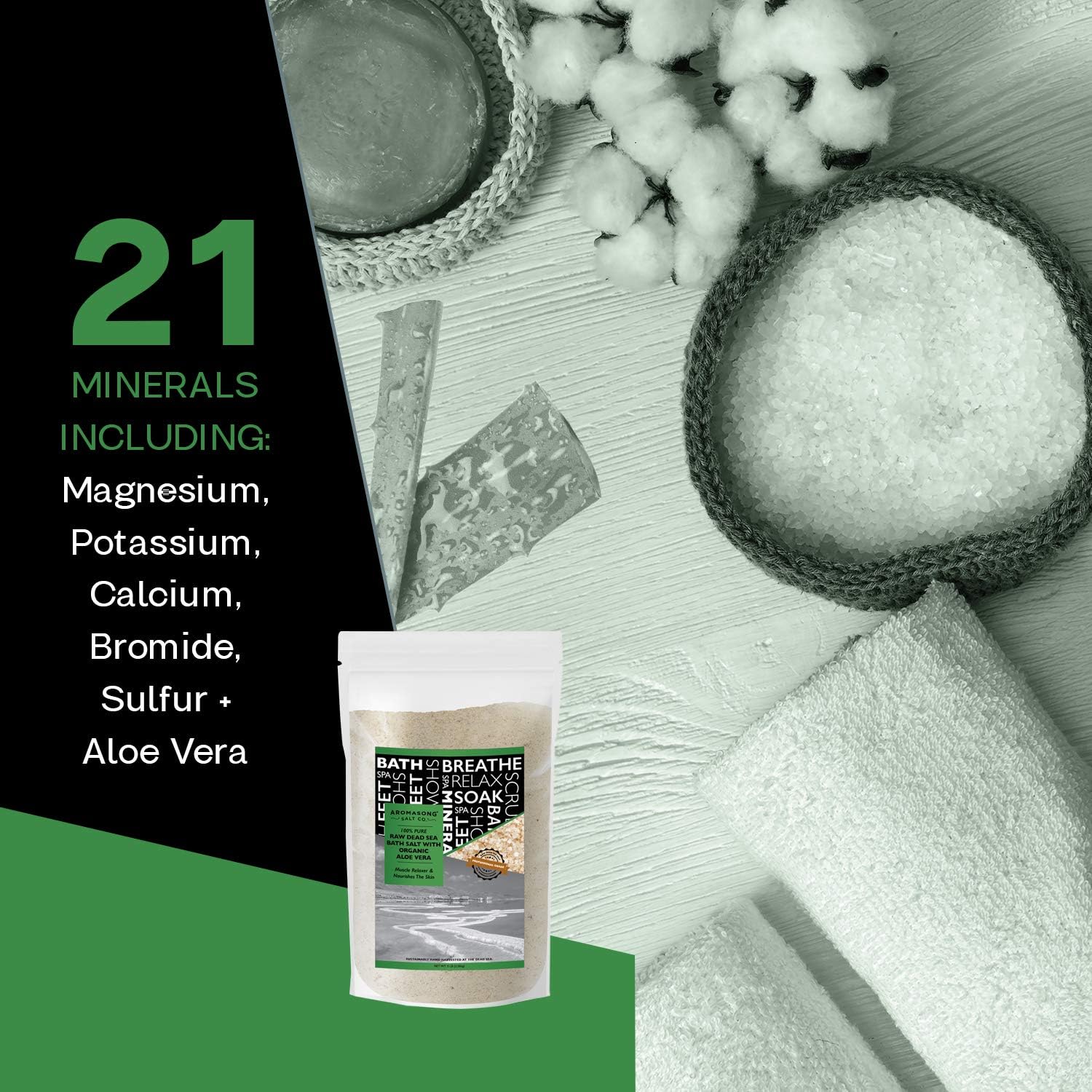 Fine Grain Dead Sea Bath Salt with Organics Aloe Vera - 19 lbs