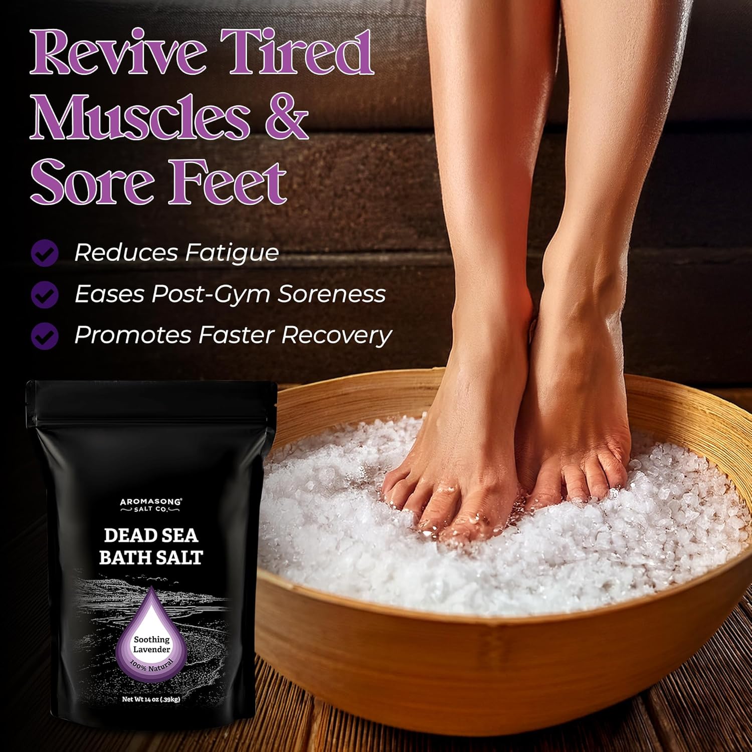 Aromasong Fine Grain Dead Sea Bath Salt with Natural Lavender- 14 Oz.