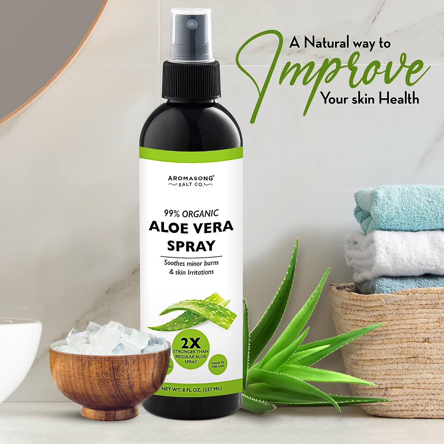 Aromasong Extra Strength Organic Aloe Vera Spray - 2X More Concentrated Aloevera Spray for Face, Skin, Hair and Sunburn Relief.