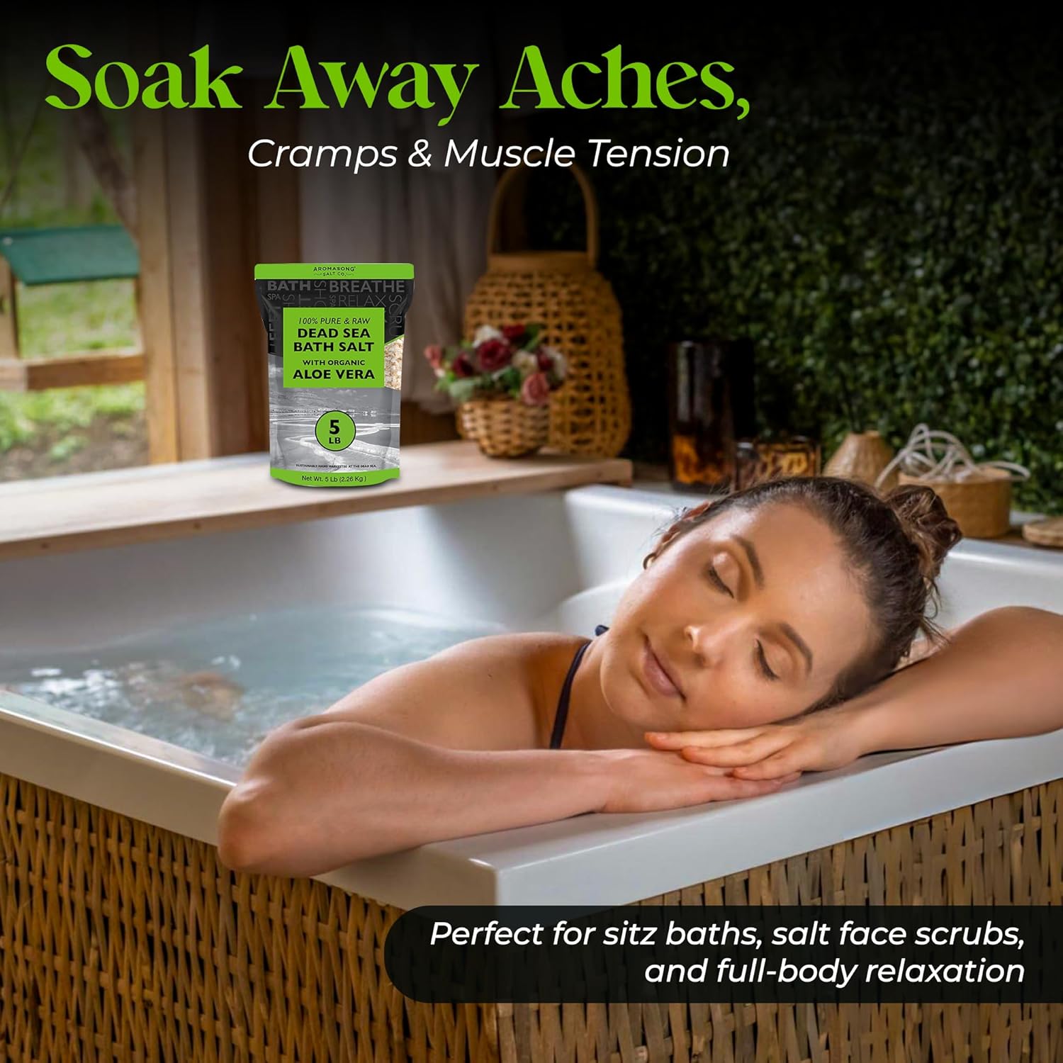 bathing with aloe vera plant Aromasong Raw Dead Sea Bath Salt with Organics Aloe Vera 19 lbs