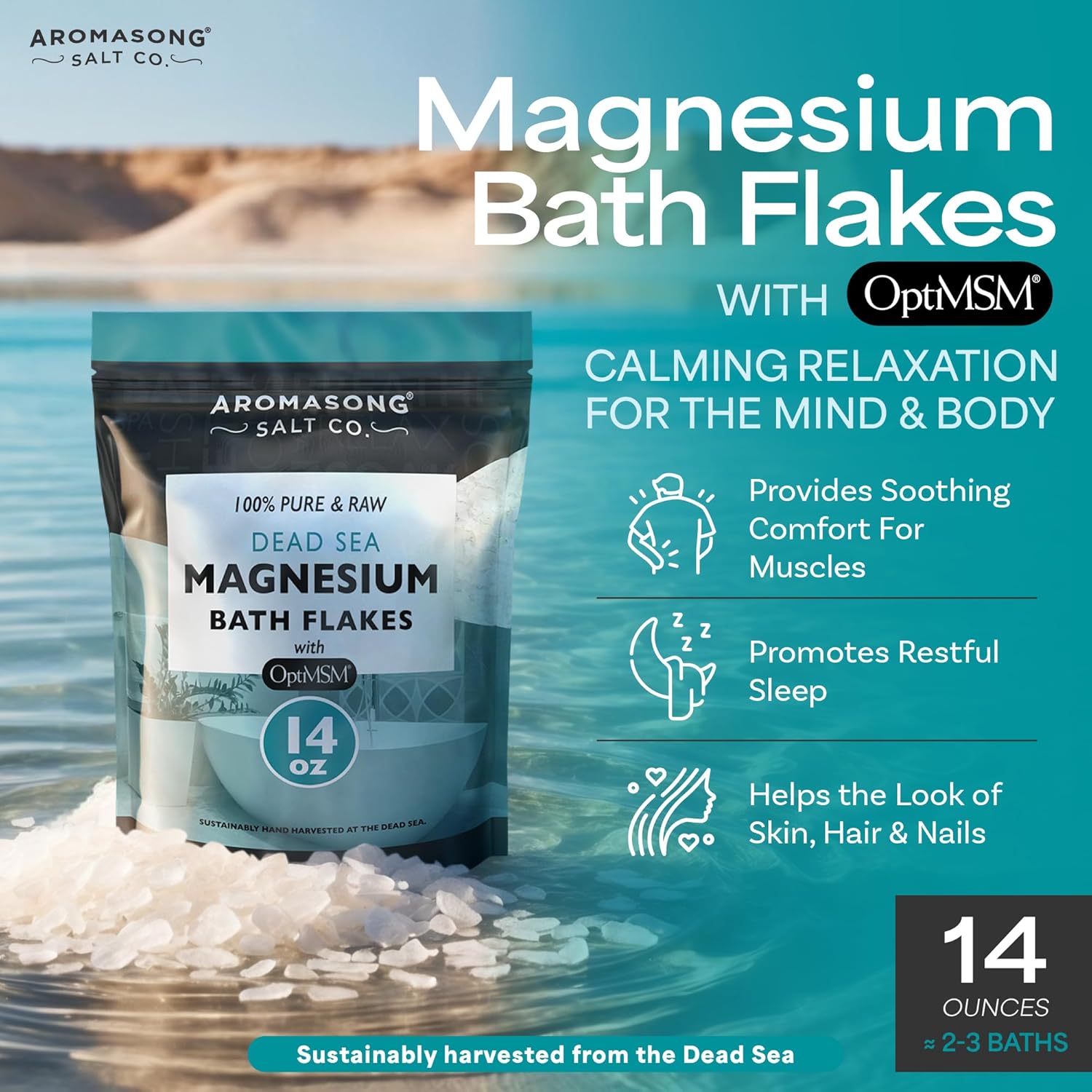 Aromasong Raw Dead Sea Magnesium Flakes with OptiMSM